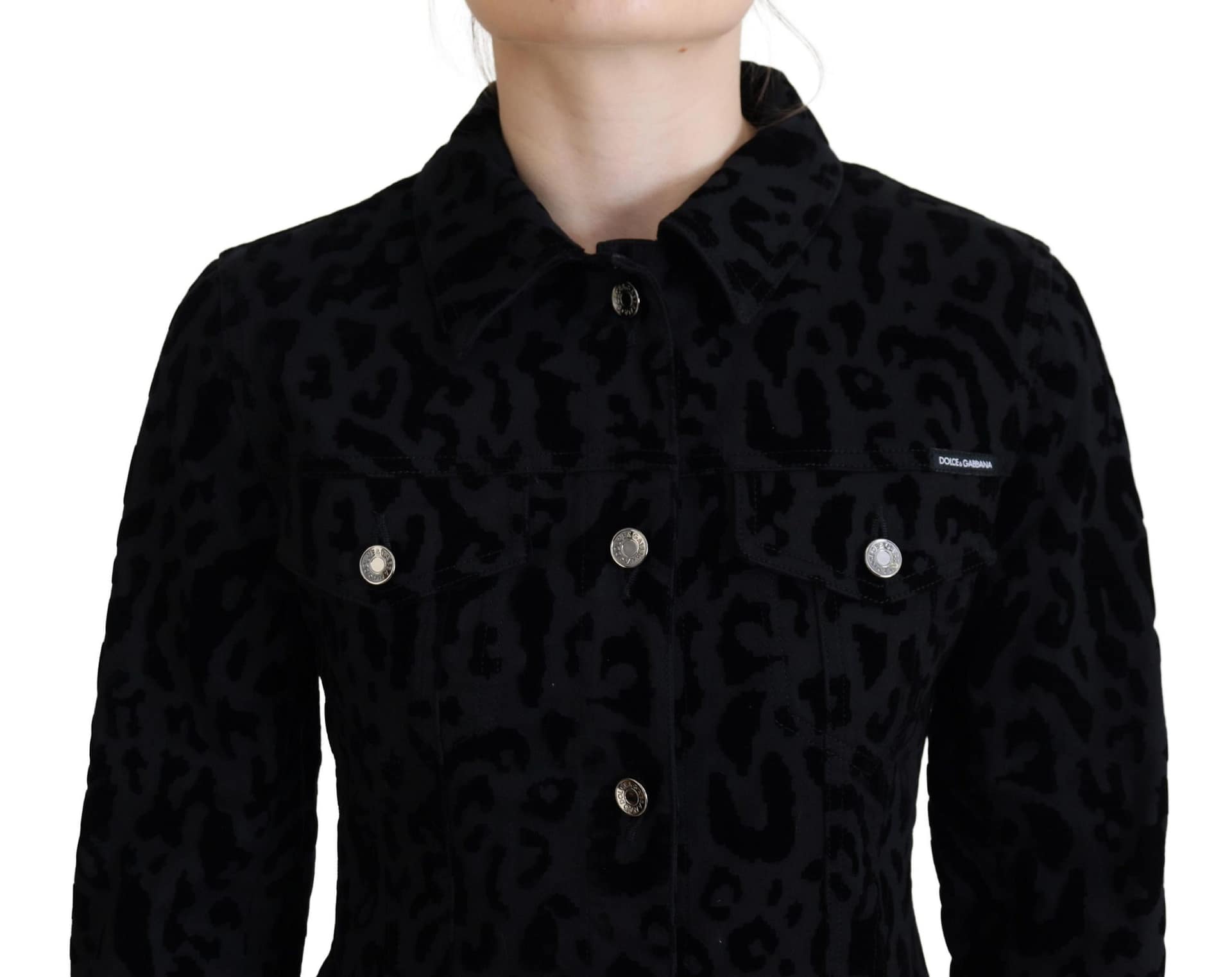 Dolce & Gabbana Black Leopard Long Sleeve Denim Cotton Jacket - Image 4