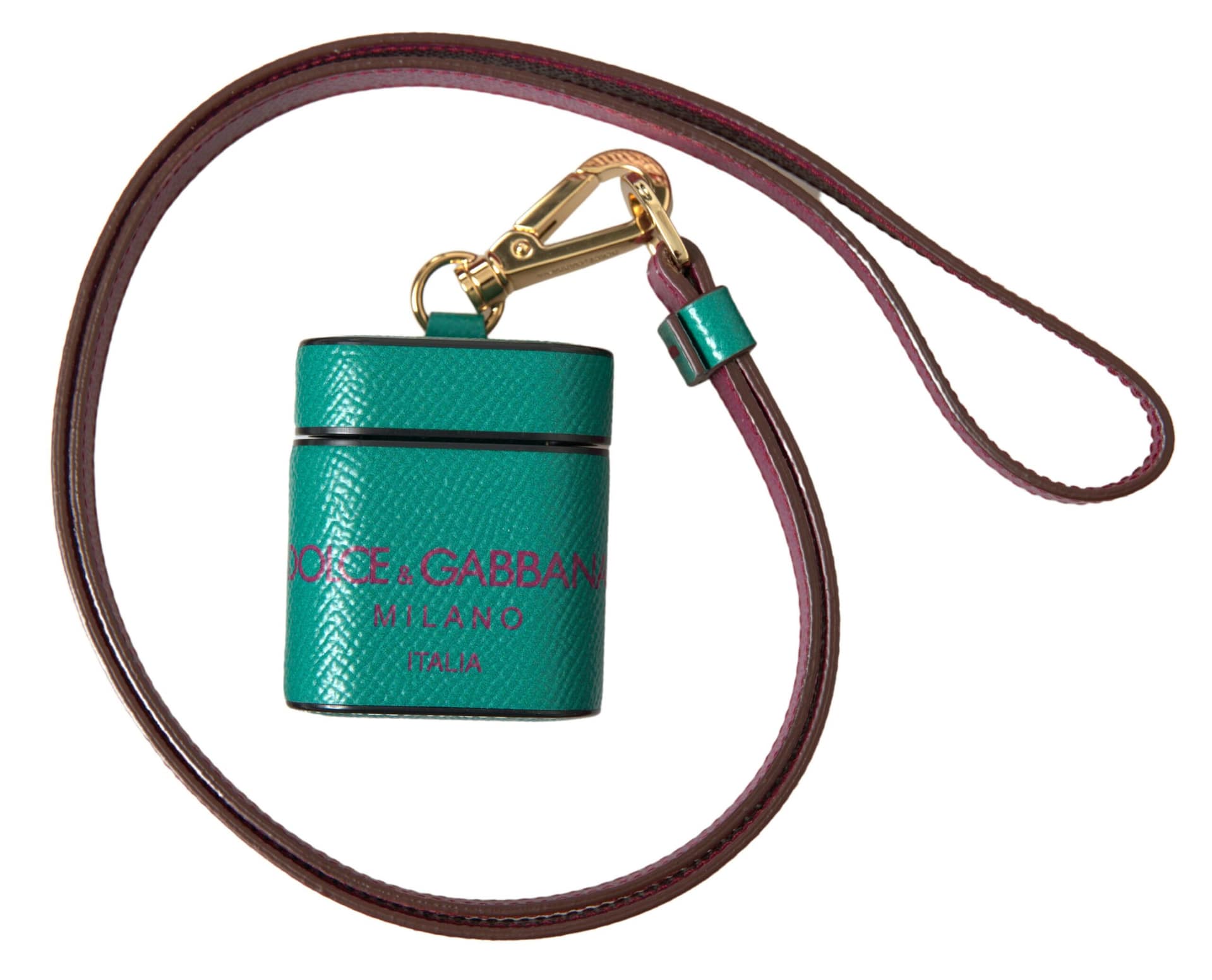 Dolce & Gabbana Green Maroon Calf Leather Logo Print Strap Airpods Case - Image 6