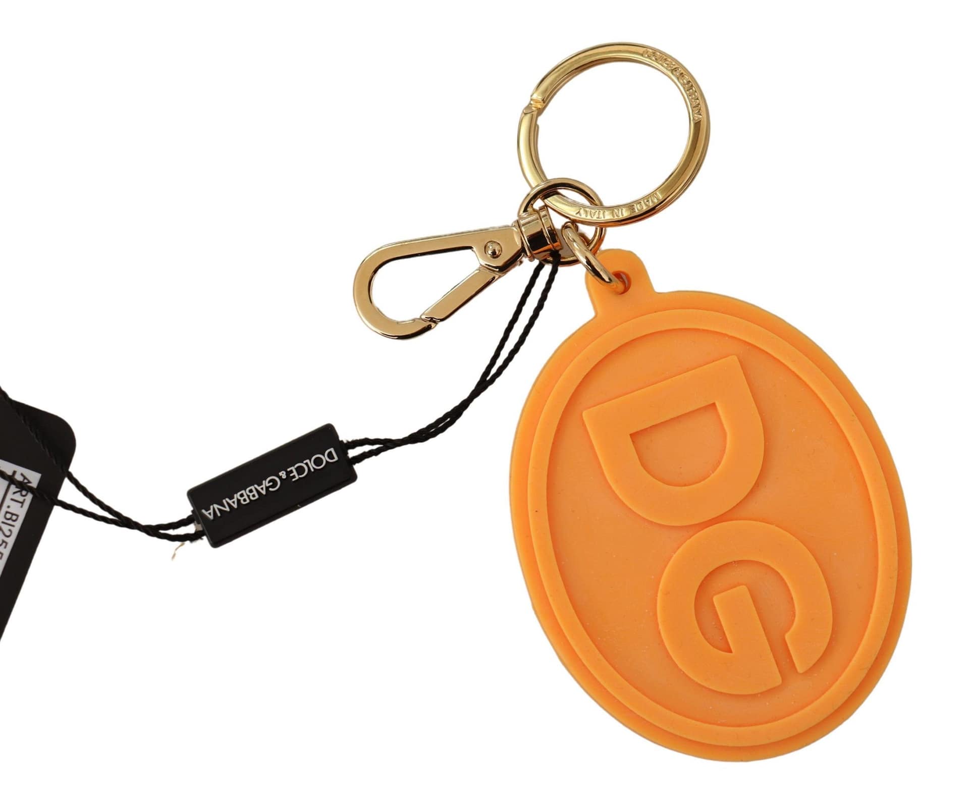 Dolce & Gabbana Orange Rubber DG Logo Gold Brass Metal Keychain - Image 2