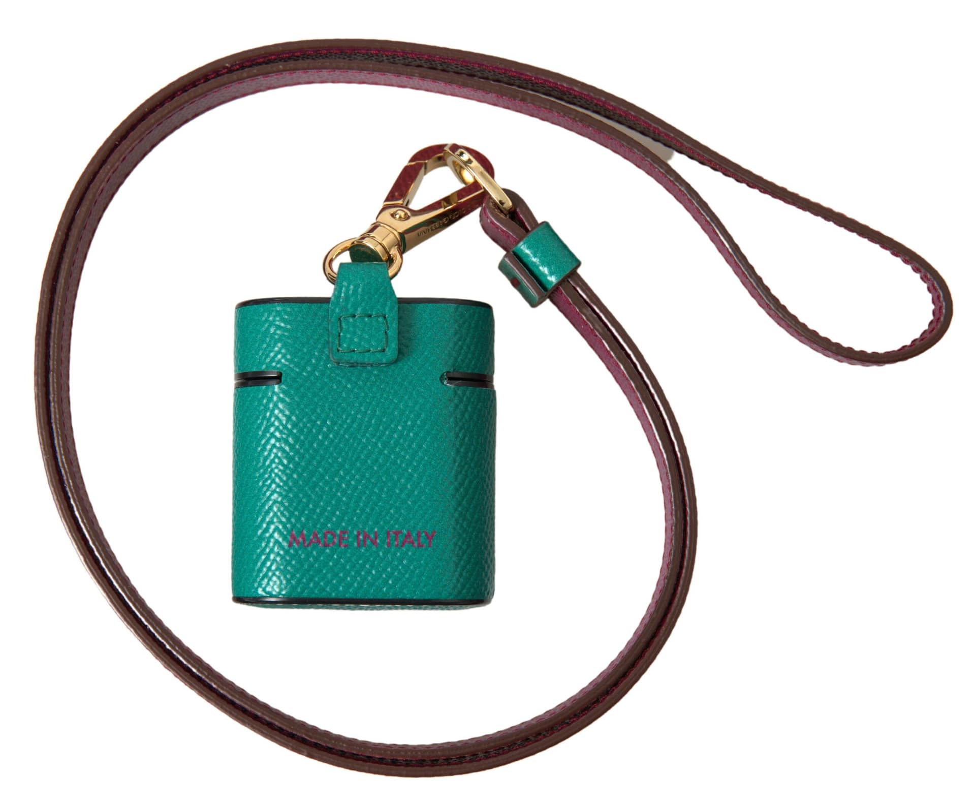 Dolce & Gabbana Green Maroon Calf Leather Logo Print Strap Airpods Case - Image 2