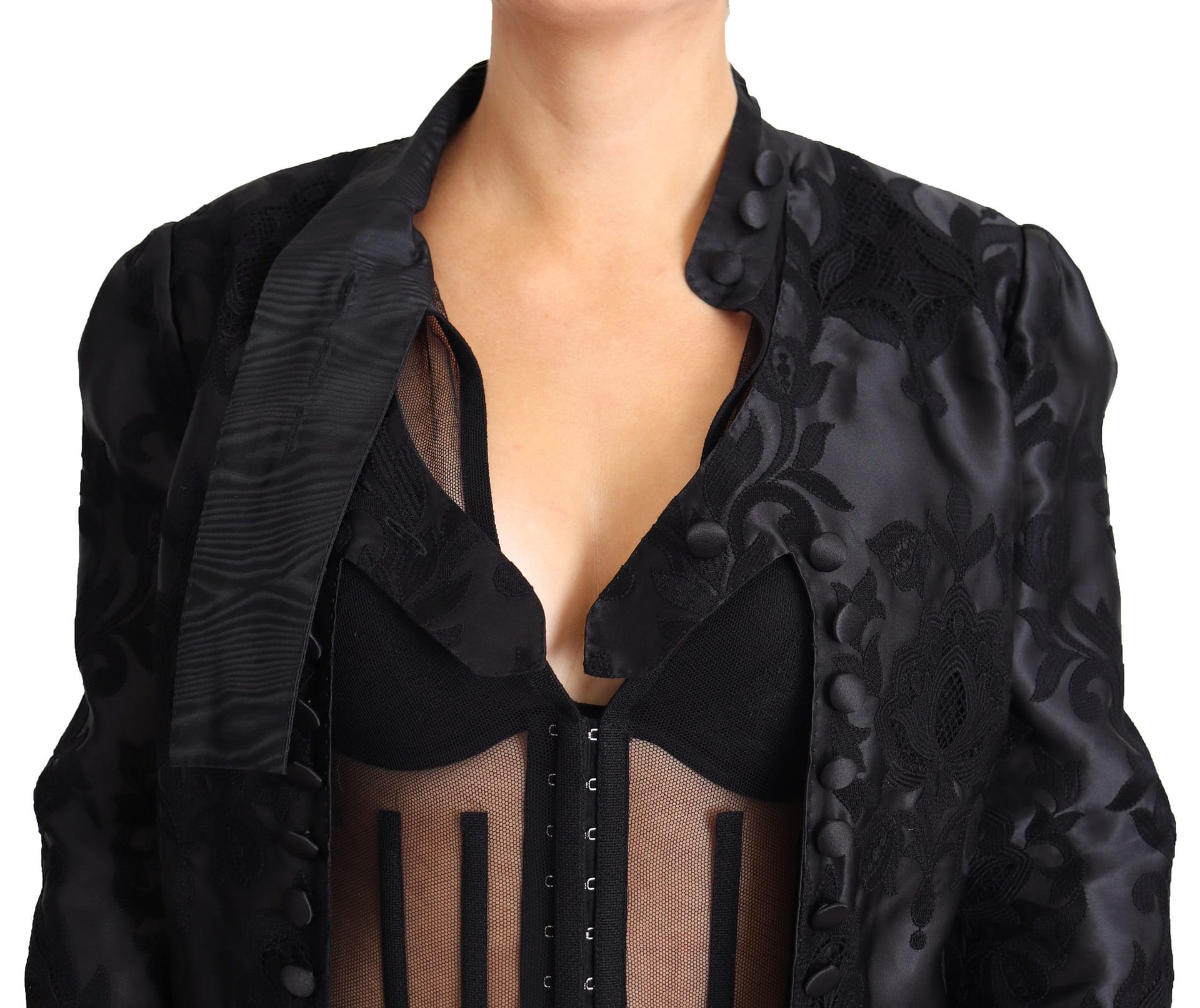 Dolce & Gabbana Black Lace Sheer Corset Organza Silk Jacket - Image 4