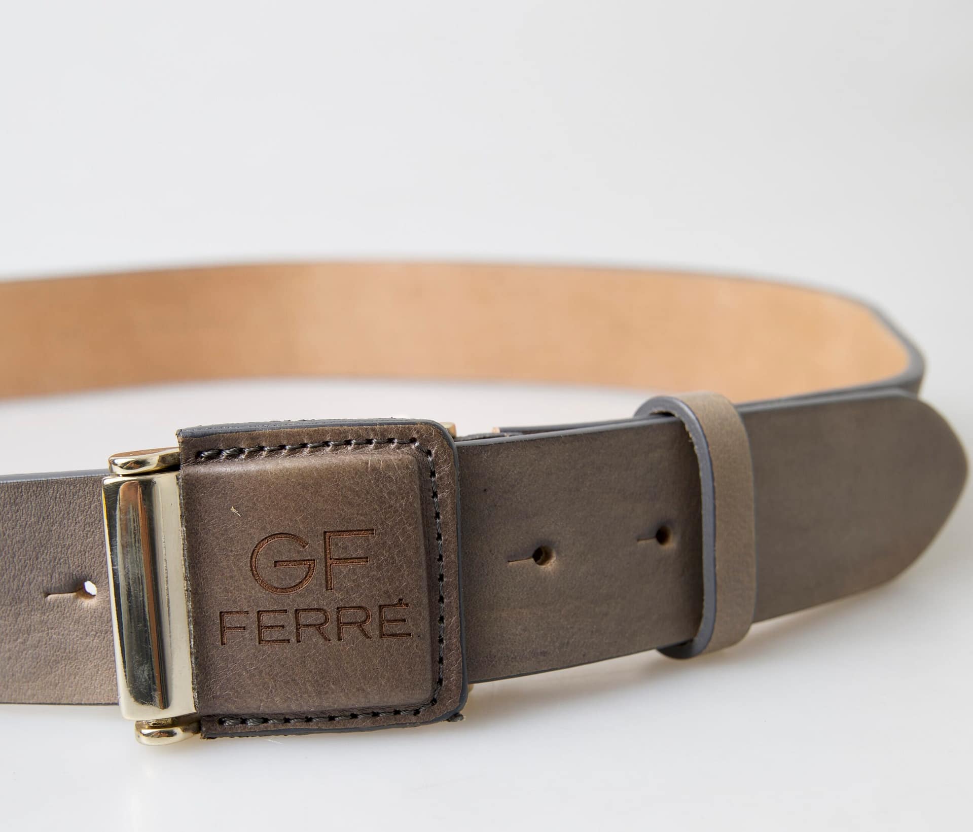 GF Ferre Brown Leather Fashion Logo Buckle Waist Belt - Image 2
