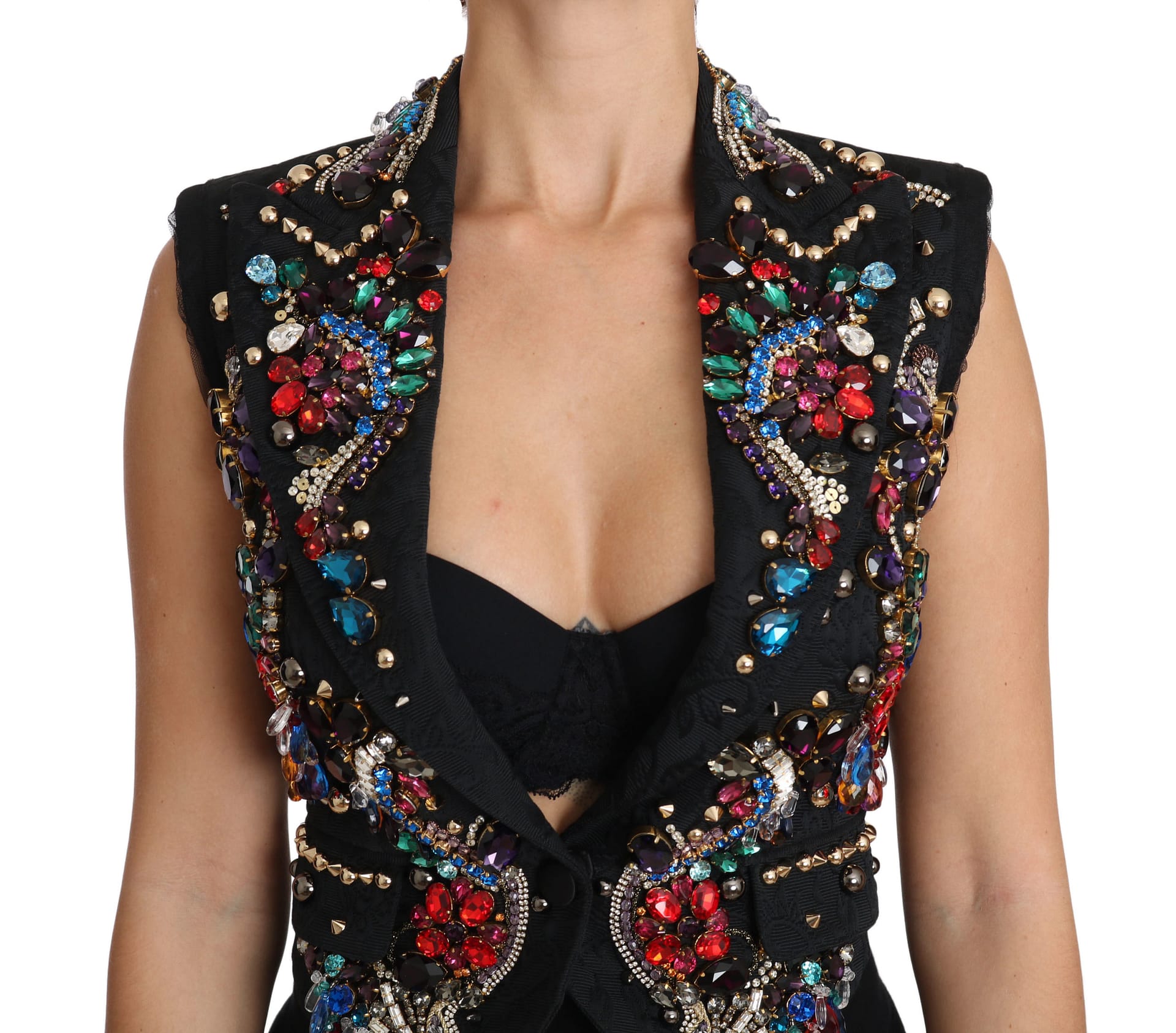 Dolce & Gabbana Black Crystal Sicily Vest Waistcoat - Image 3