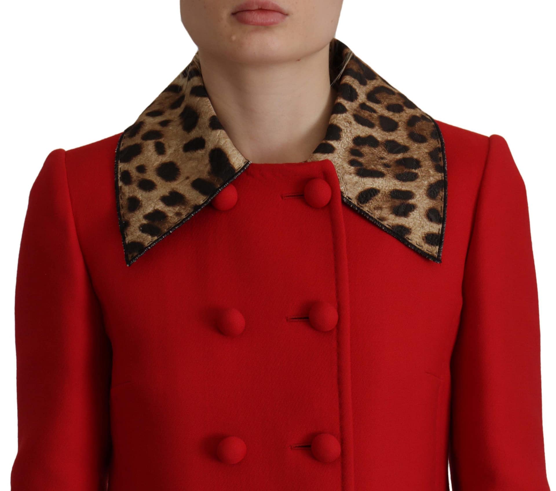 Dolce & Gabbana Red Leopard Wool Trenchcoat Jacket - Image 4