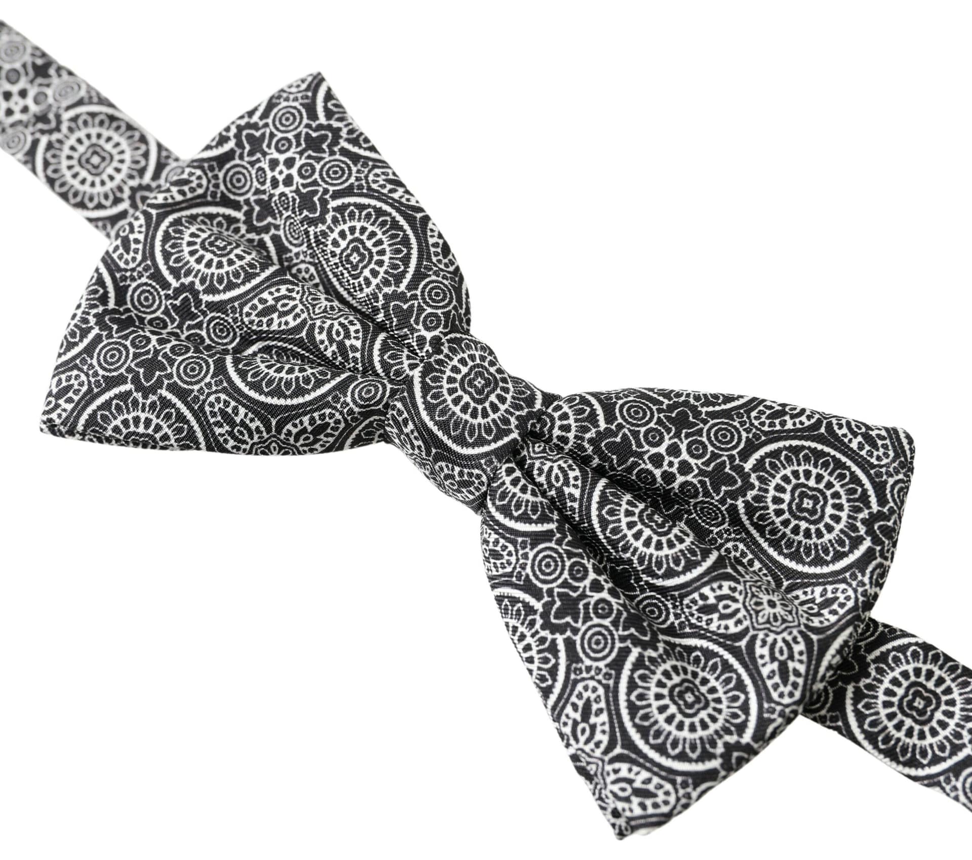 Dolce & Gabbana Black White Pattern Adjustable Neck Papillon Bow Tie - Image 2