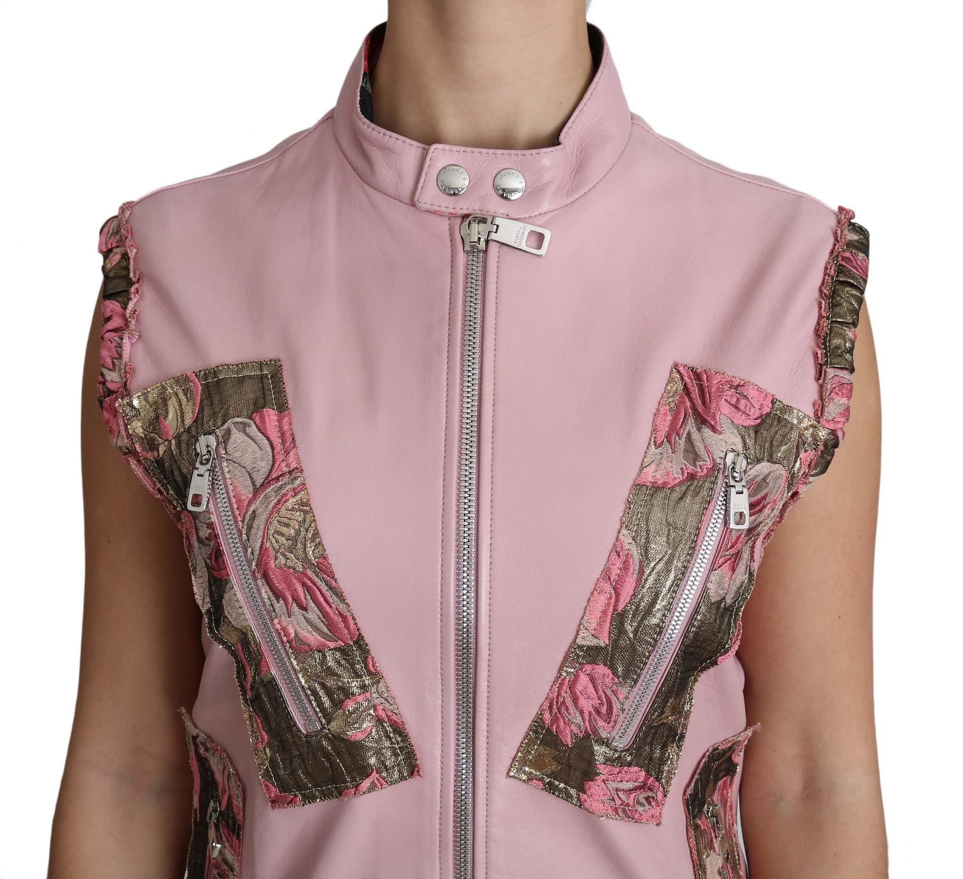 Dolce & Gabbana Pink Zippered Lamb Sleeveless Vest Leather Jacket - Image 5