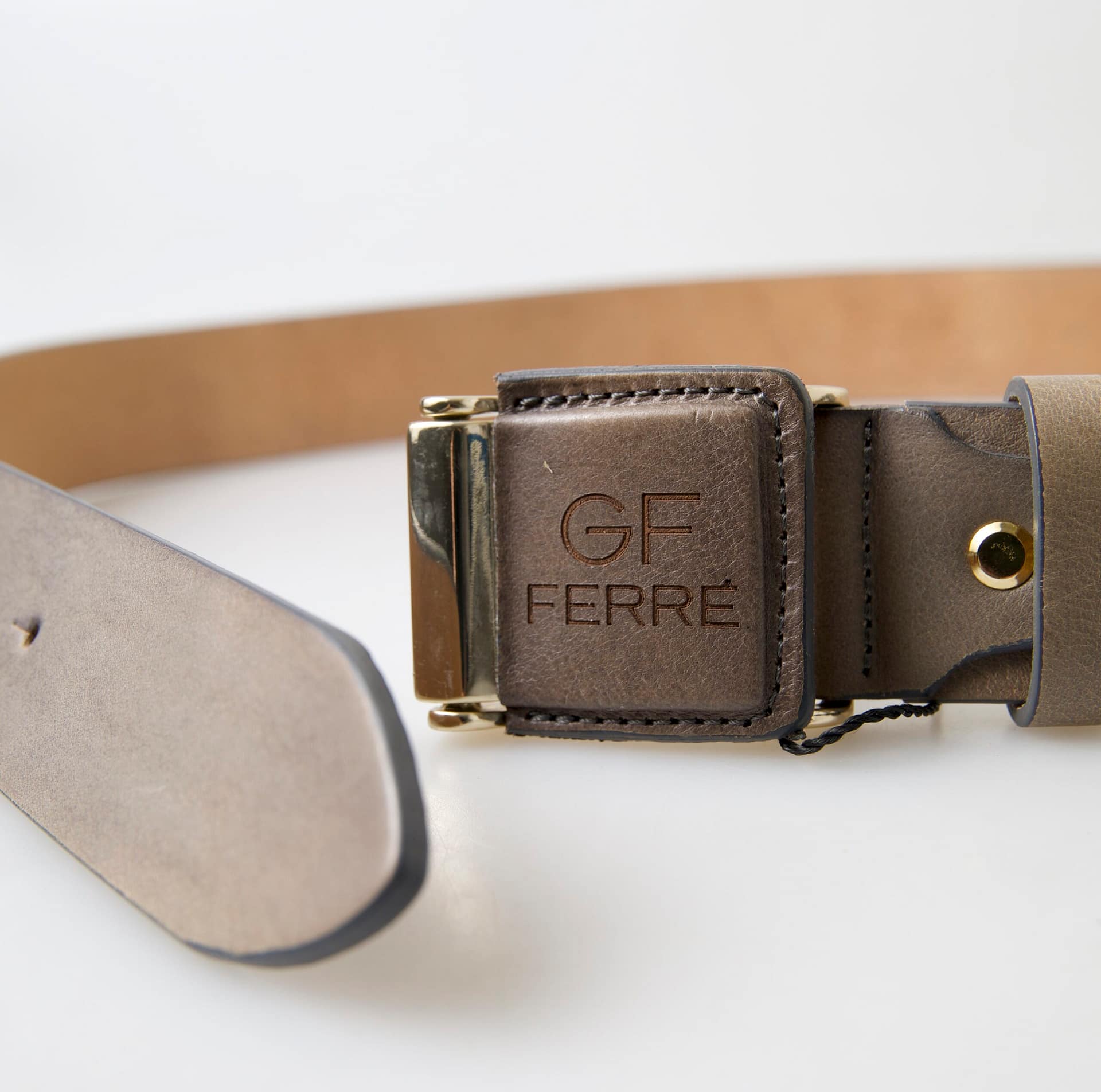 GF Ferre Brown Leather Fashion Logo Buckle Waist Belt - Image 4
