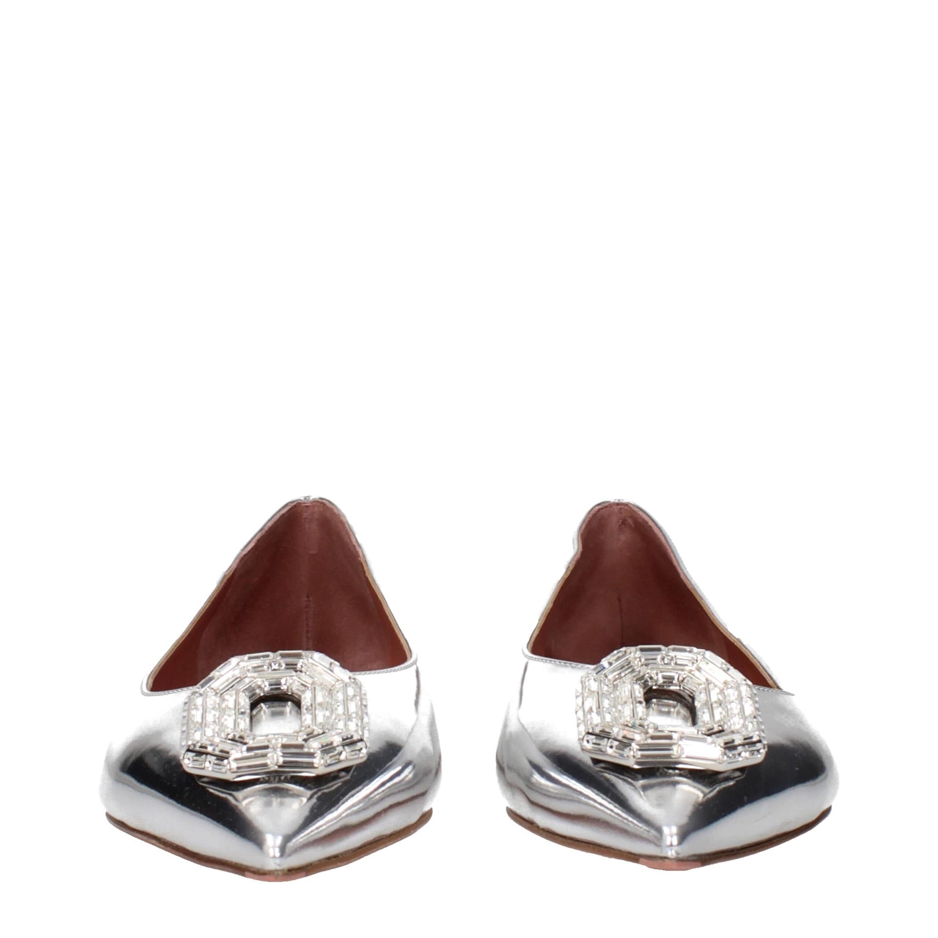 Amina Muaddi Gray Leather Ballet Flats - Image 3