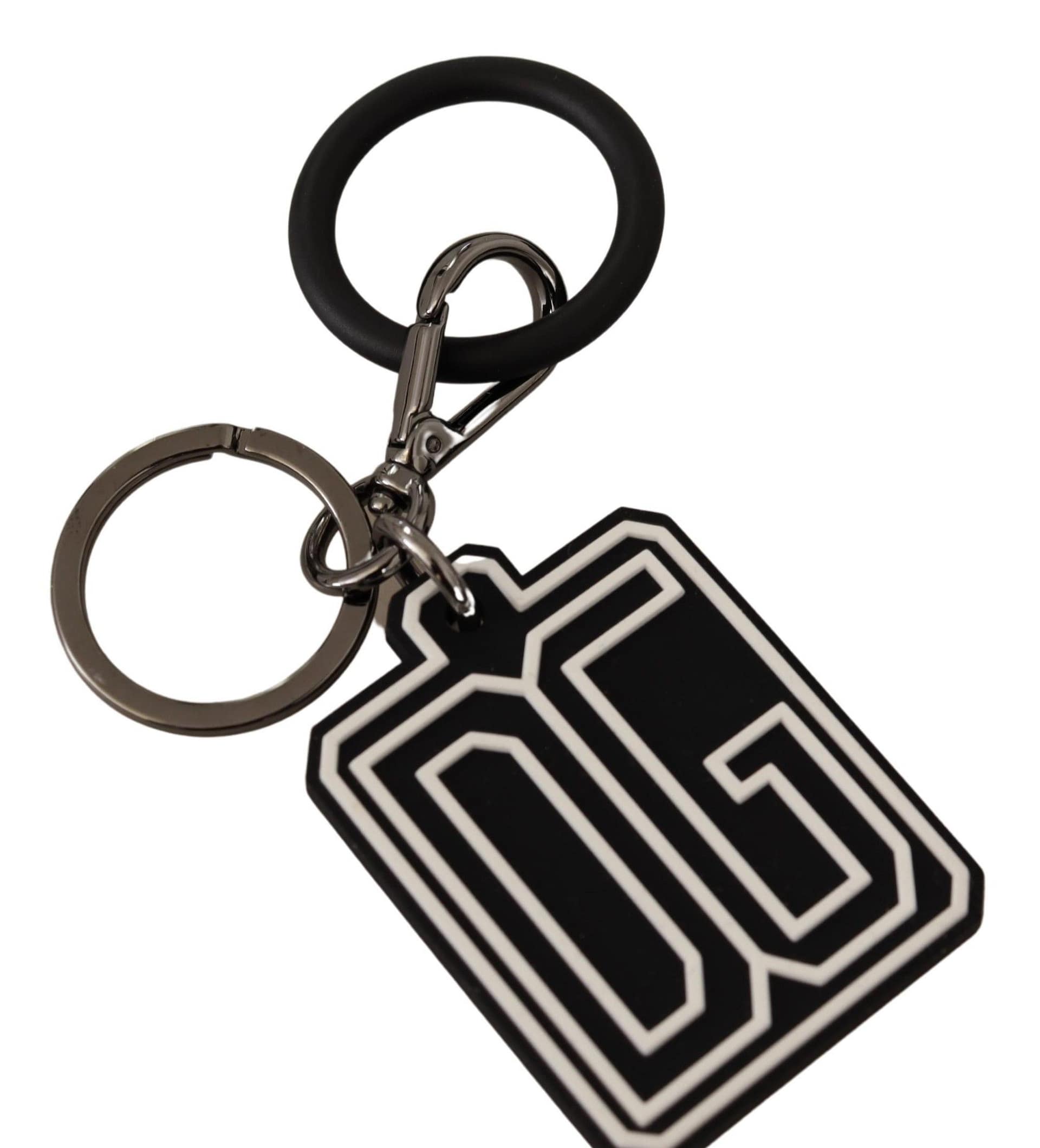 Dolce & Gabbana Black White DG Rubber Logo Silver Ring Keychain - Image 2