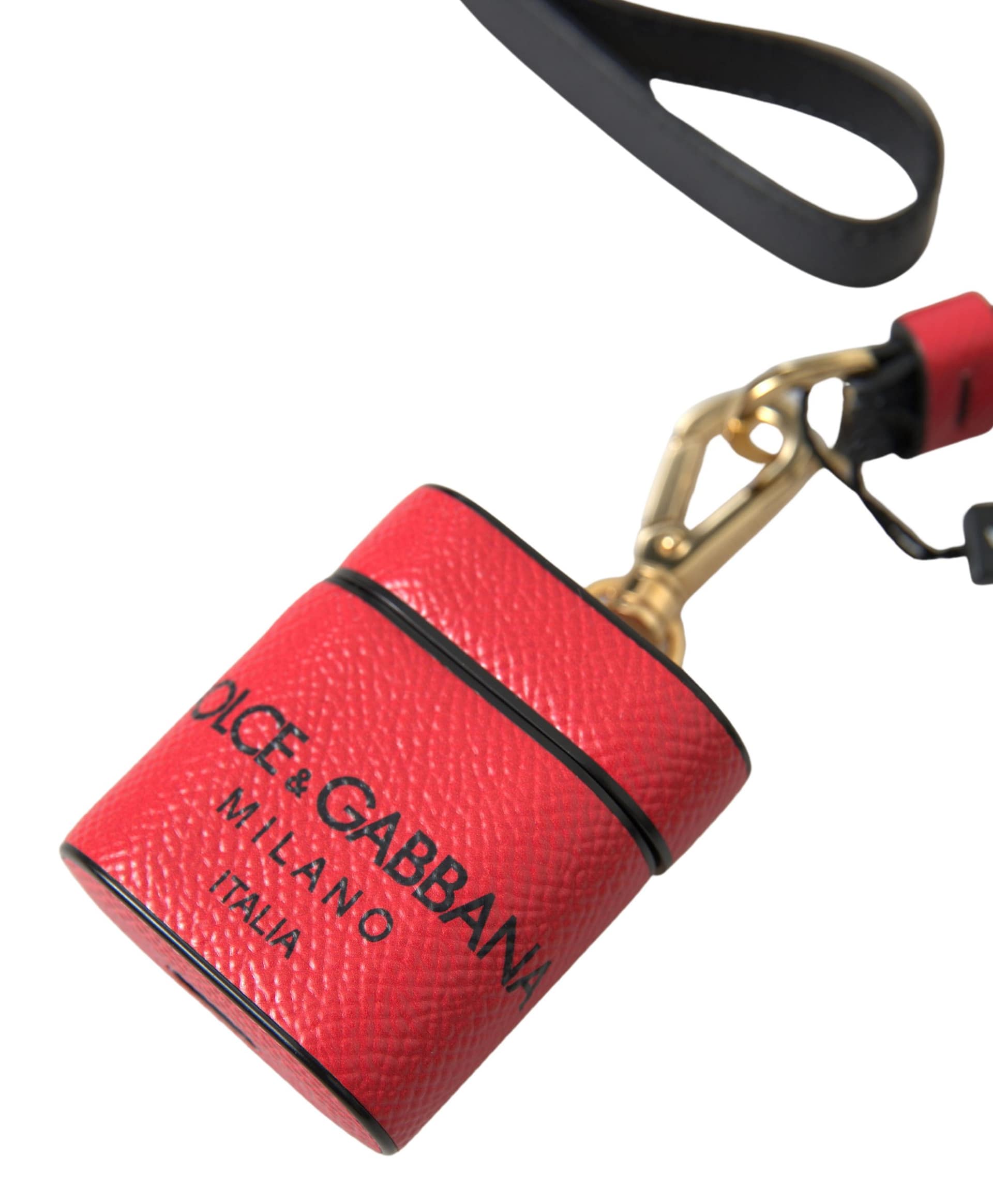 Dolce & Gabbana Red Black Calf Leather Logo Print Strap Airpods Case - Image 2