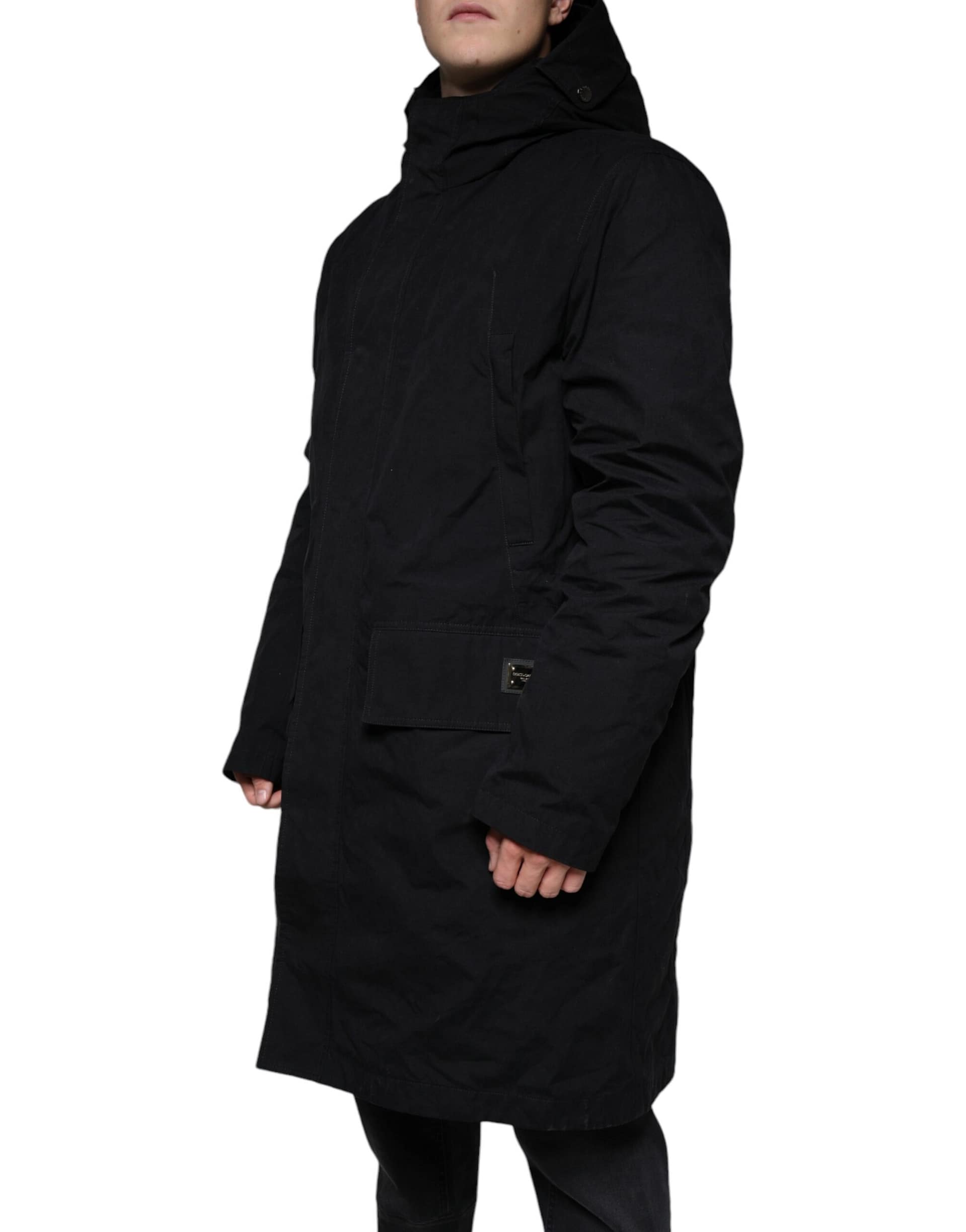 Dolce & Gabbana Black Hooded Parka Cotton Trench Coat Jacket - Image 3