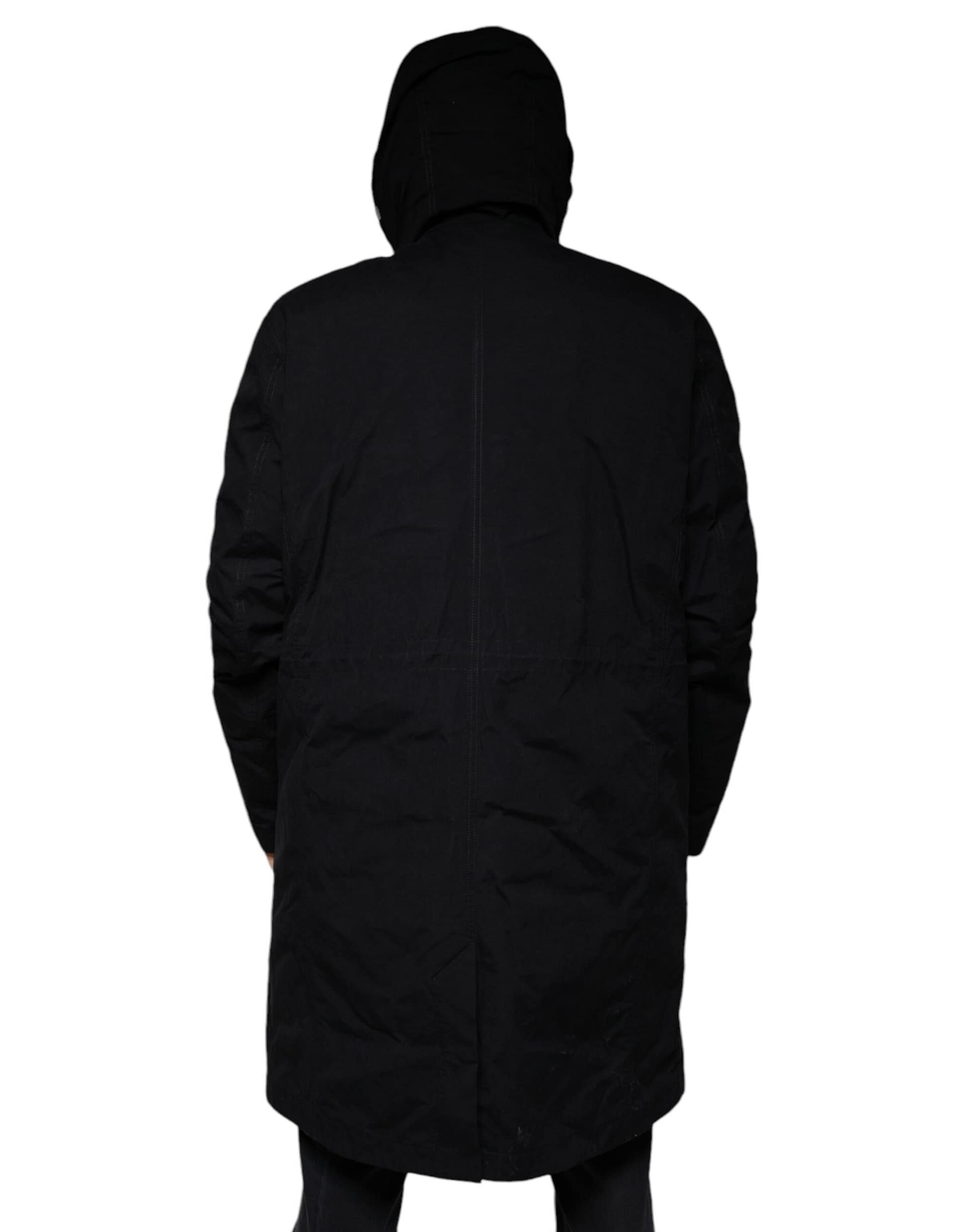 Dolce & Gabbana Black Hooded Parka Cotton Trench Coat Jacket - Image 4