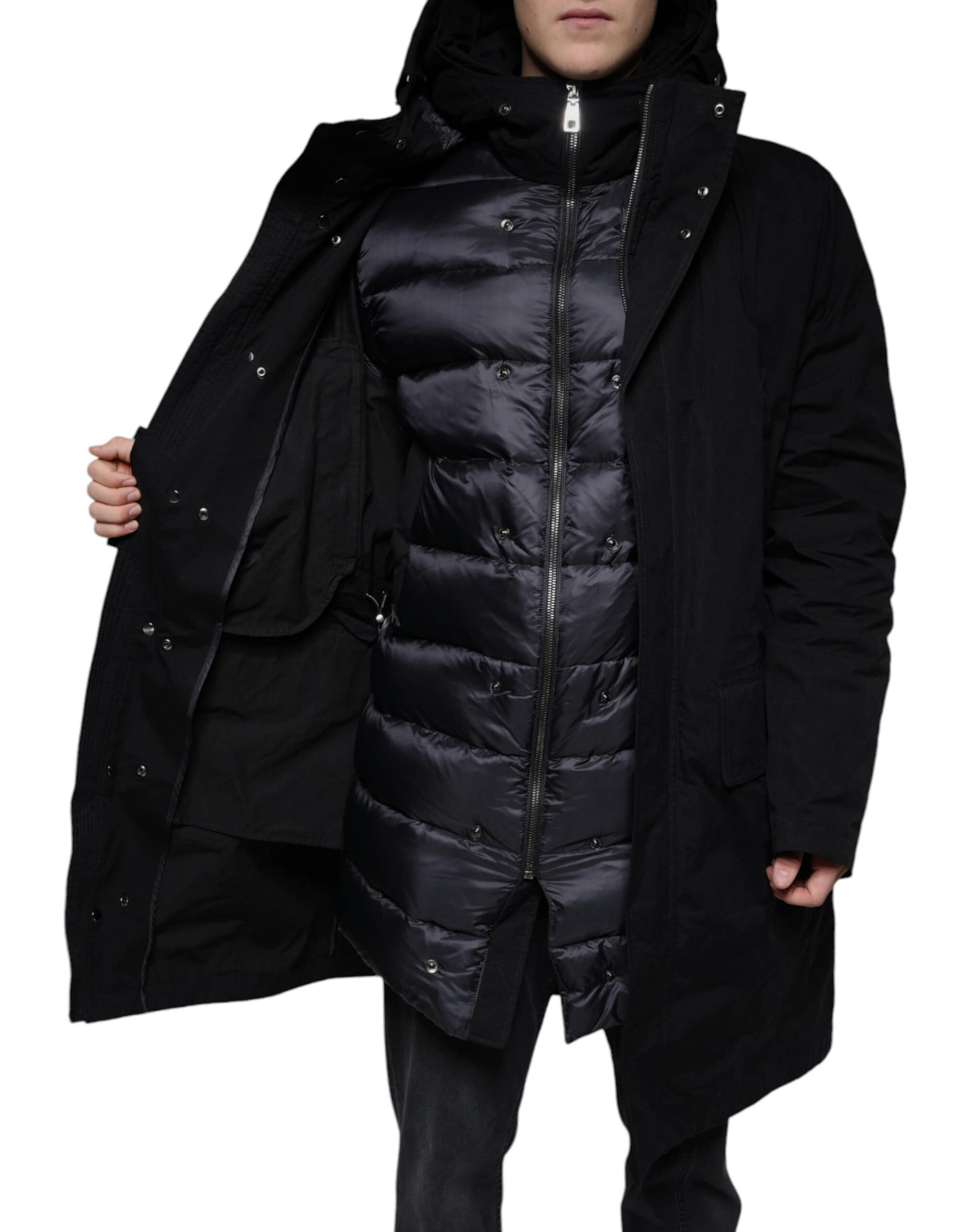 Dolce & Gabbana Black Hooded Parka Cotton Trench Coat Jacket - Image 7