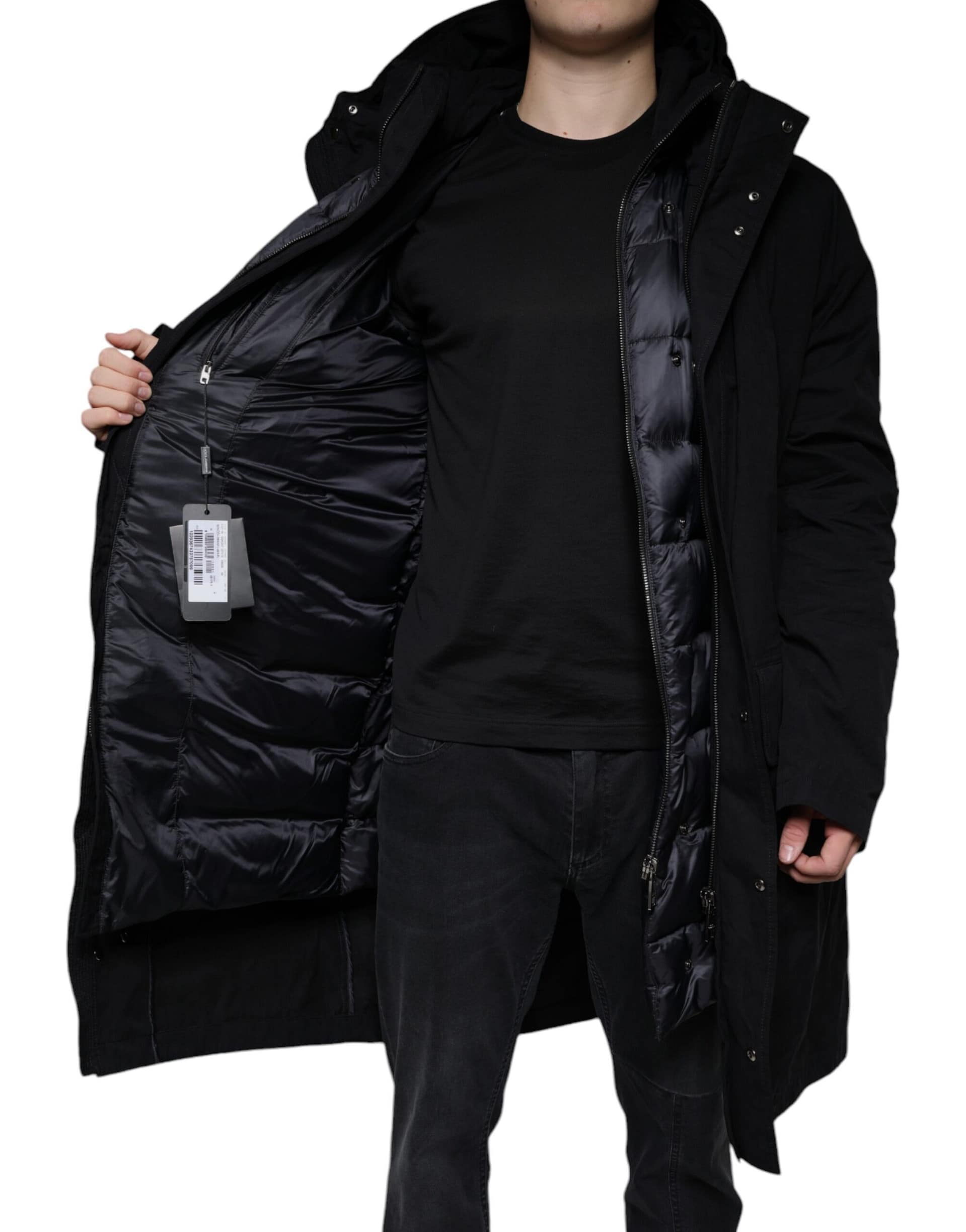 Dolce & Gabbana Black Hooded Parka Cotton Trench Coat Jacket - Image 8