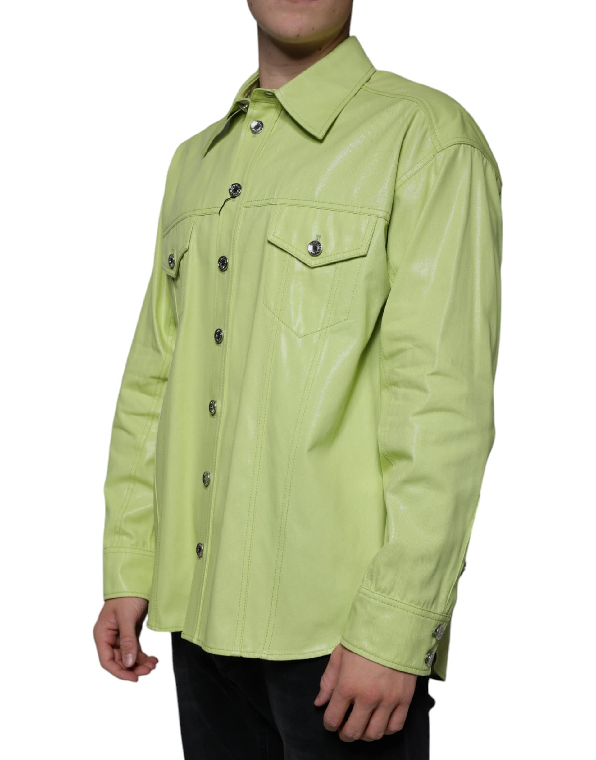 Dolce & Gabbana Green Cotton Collared Men Button Down Shirt - Image 3