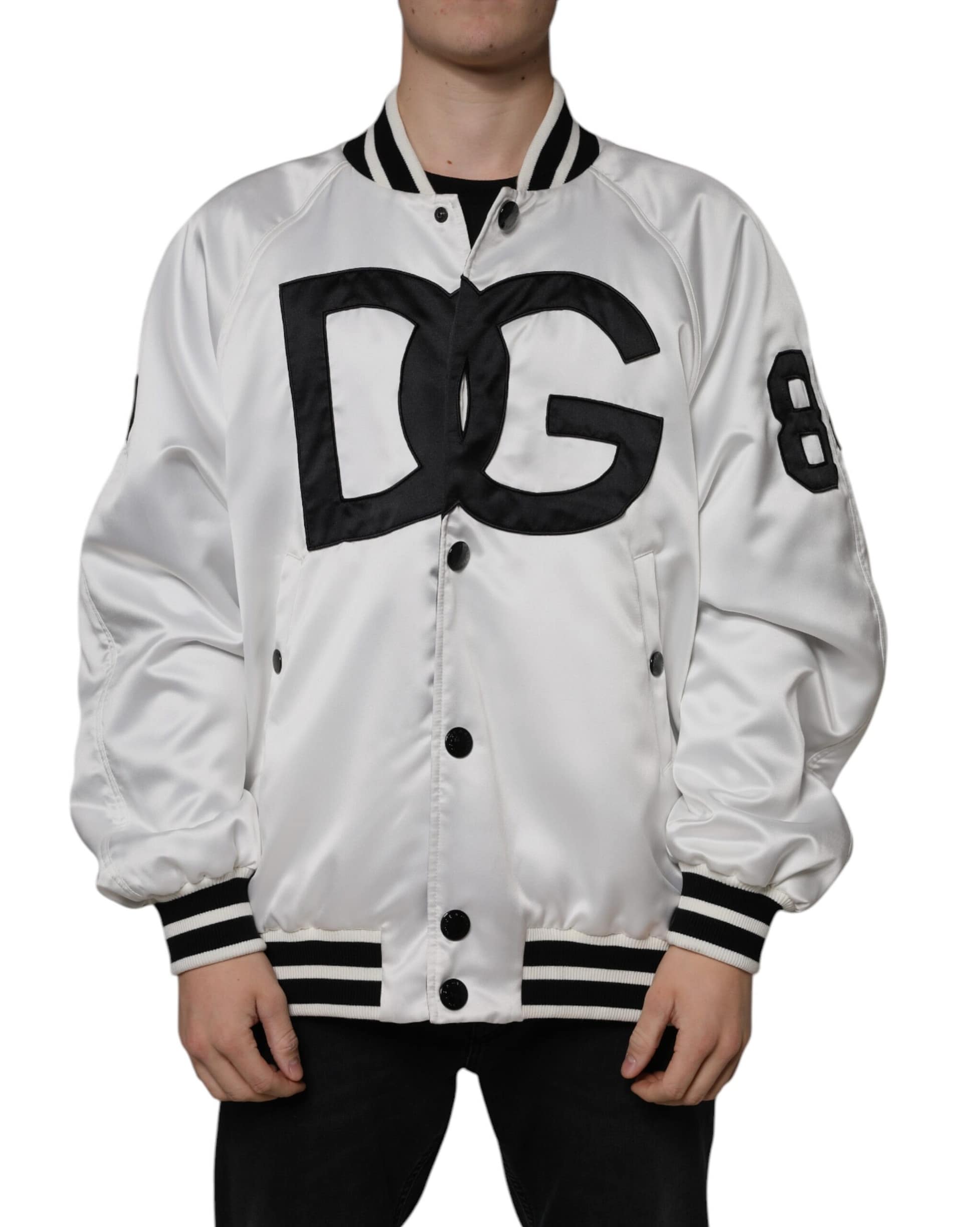 Dolce & Gabbana White Polyester Logo Full Zip Bomber Jacket - Image 2