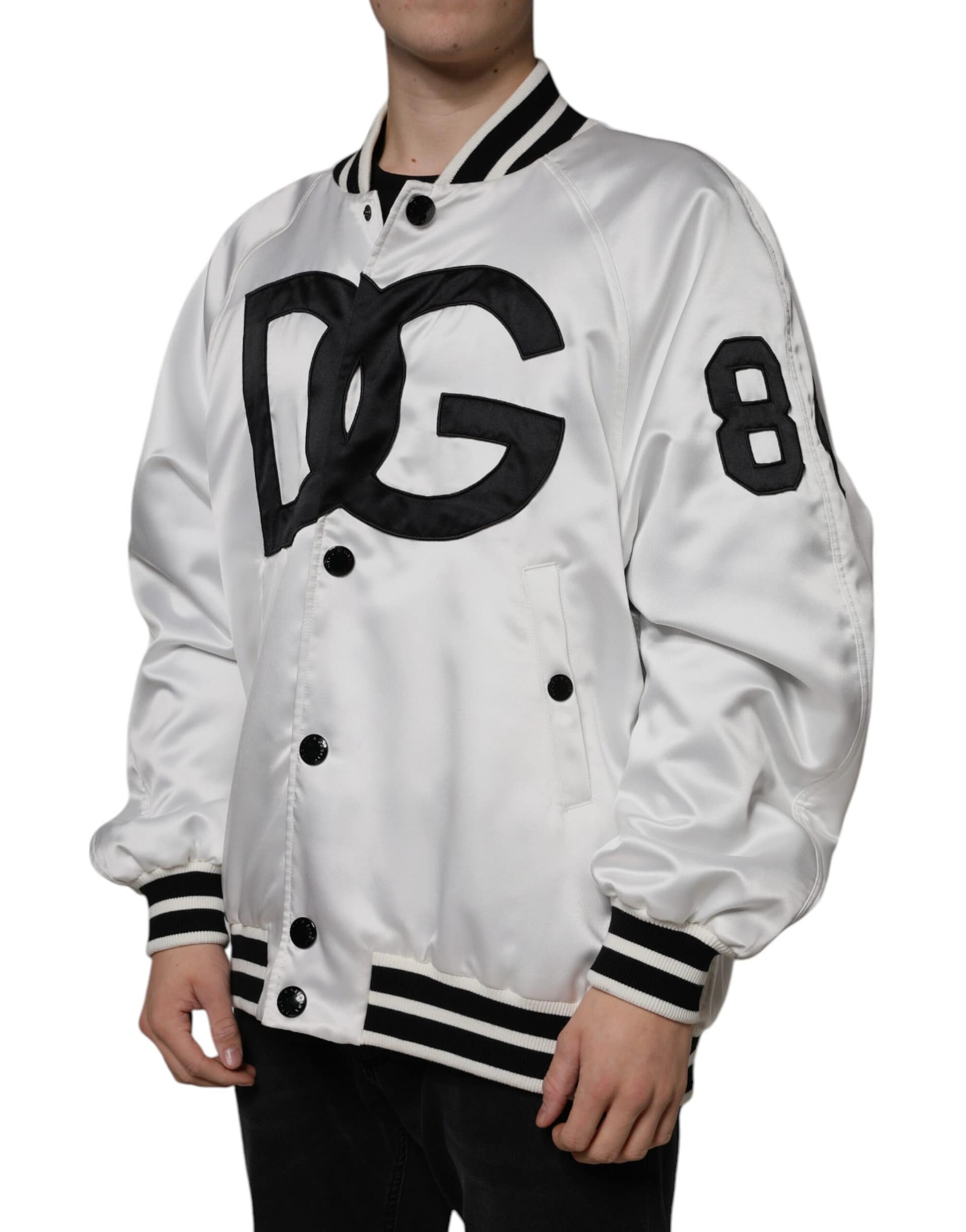 Dolce & Gabbana White Polyester Logo Full Zip Bomber Jacket - Image 3