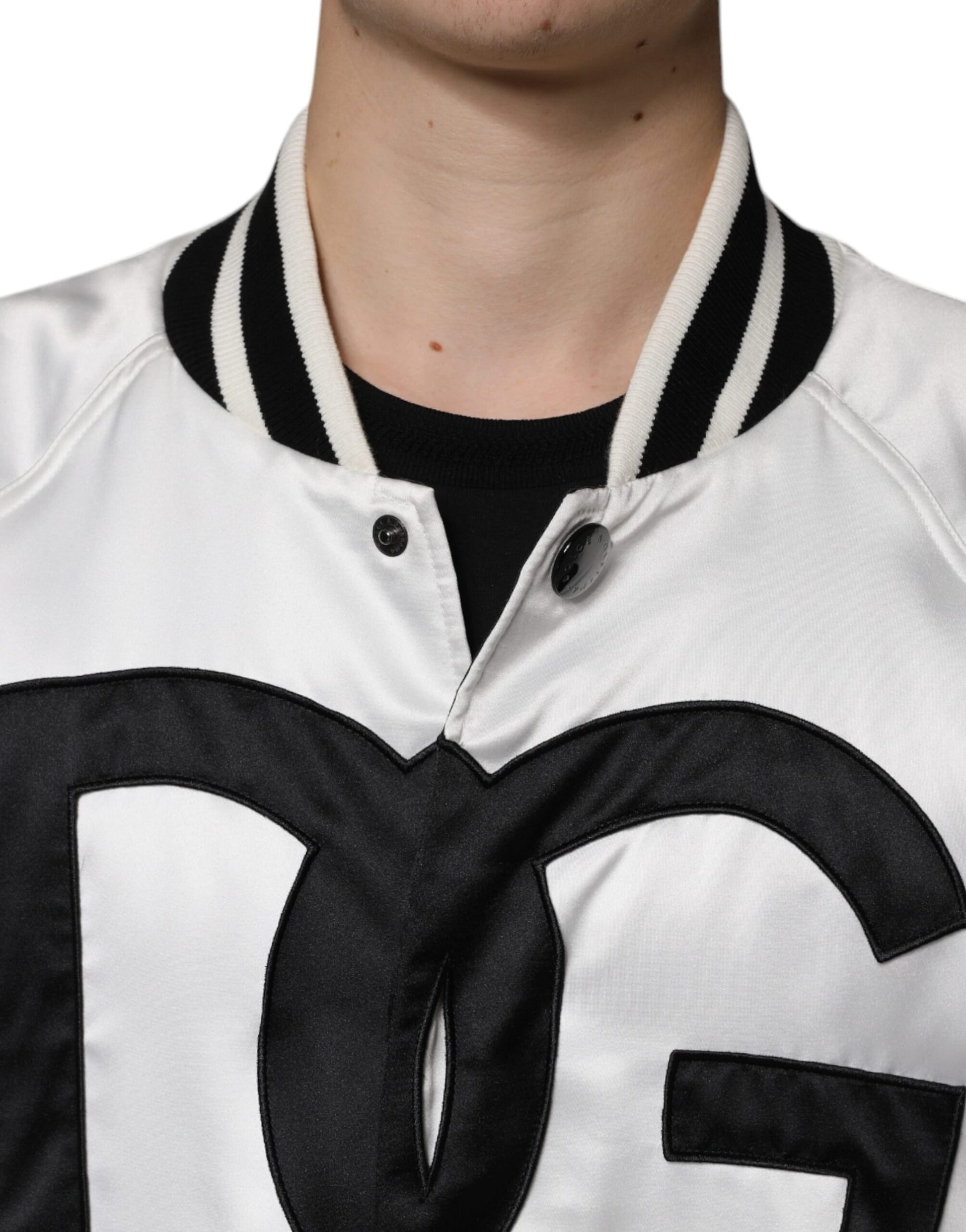 Dolce & Gabbana White Polyester Logo Full Zip Bomber Jacket - Image 5