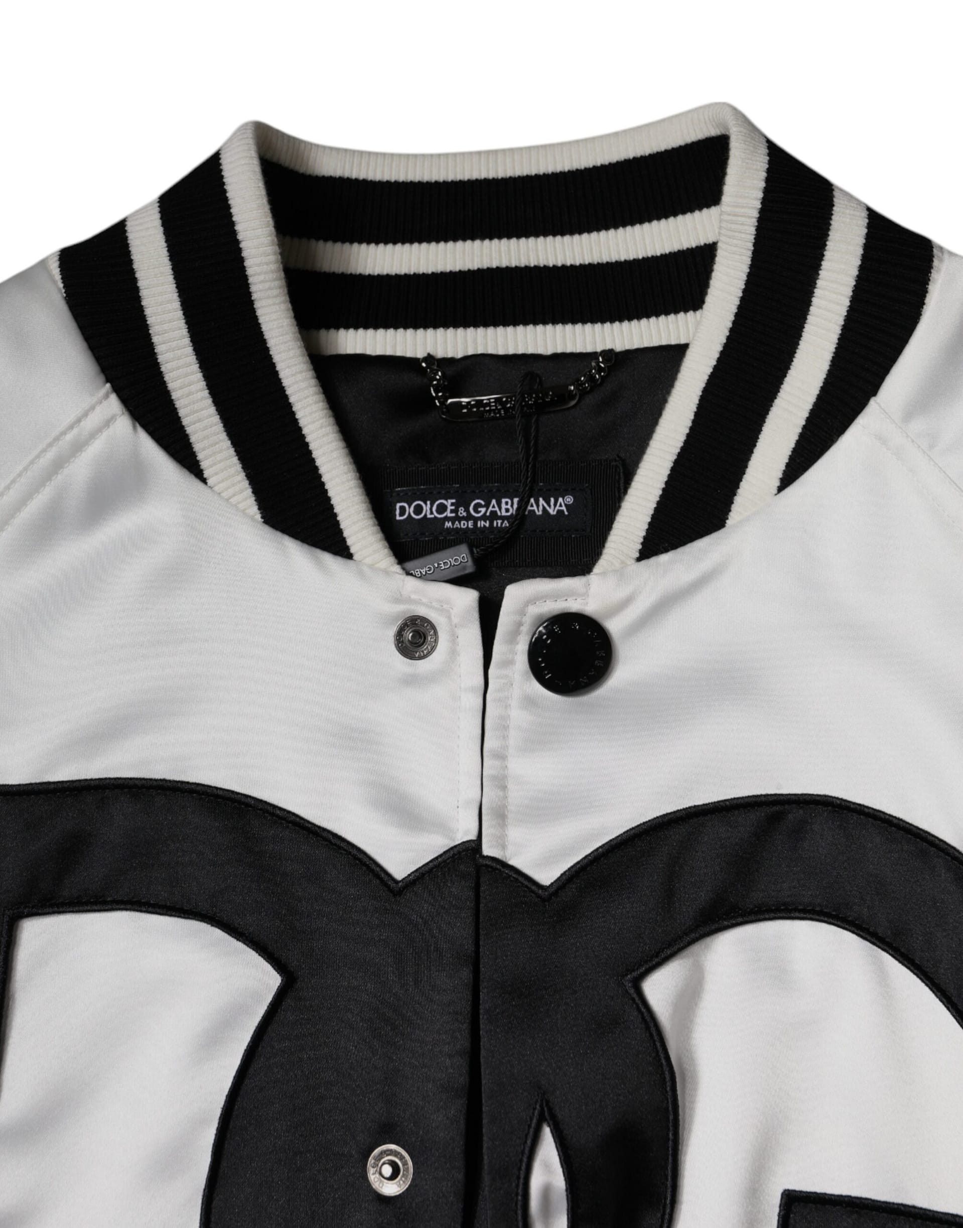 Dolce & Gabbana White Polyester Logo Full Zip Bomber Jacket - Image 7