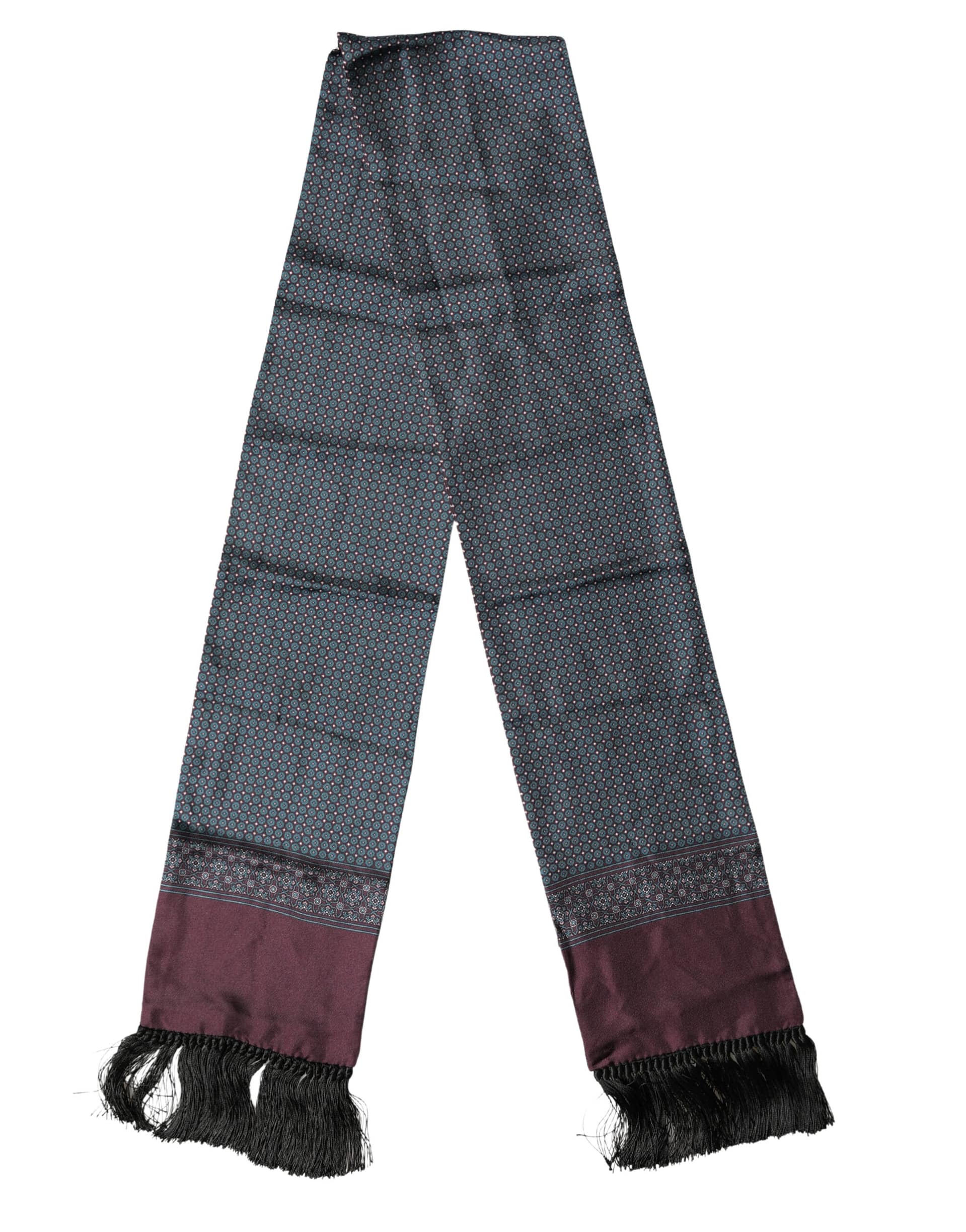 Dolce & Gabbana Bordeaux Silk Fringe Geometric Neck Wrap 142cm X 15cm Scarf - Image 2