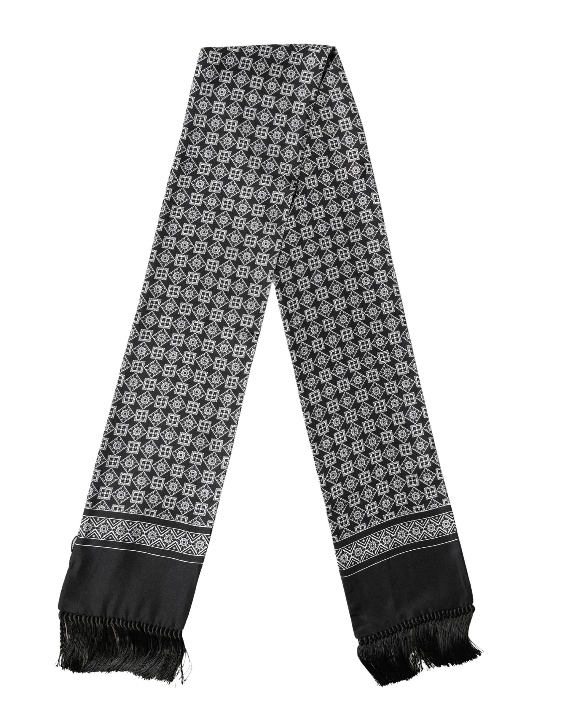 Dolce & Gabbana Black White Silk Geometric Neck Wrap 142cm X 15cm Scarf - Image 2