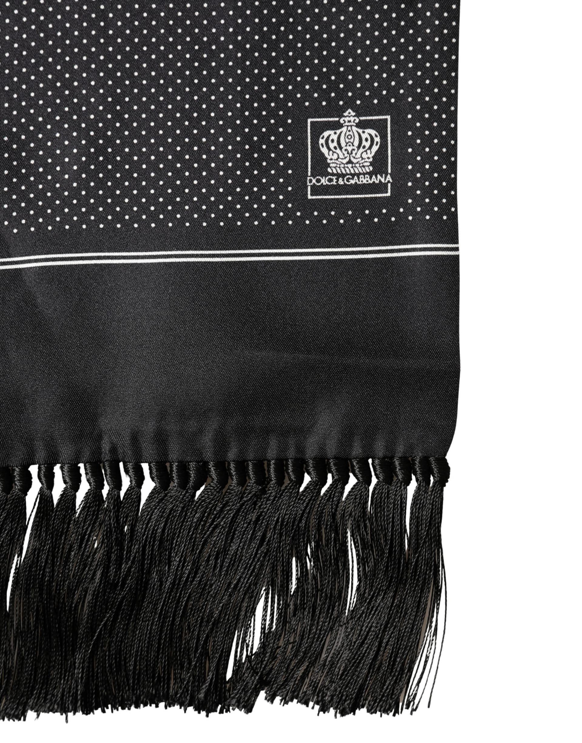 Dolce & Gabbana Black Silk Polka Dot Crown Foulard 140cm X 16.5cm Scarf - Image 3