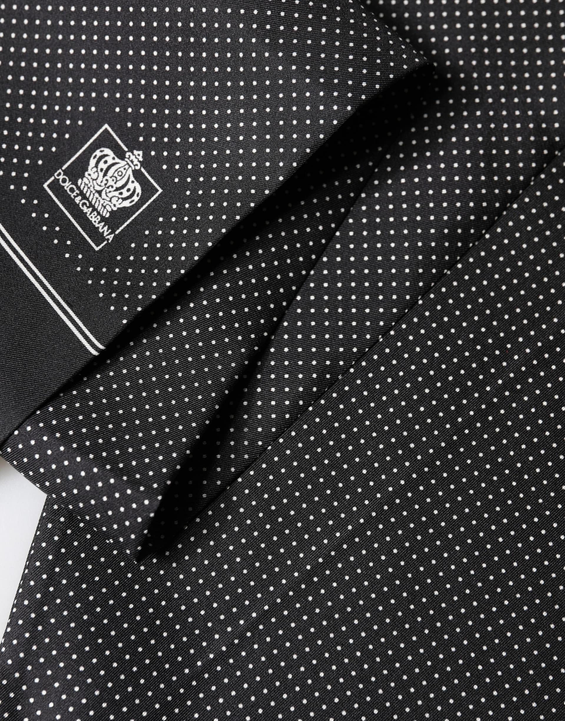 Dolce & Gabbana Black Silk Polka Dot Crown Foulard 140cm X 16.5cm Scarf - Image 4