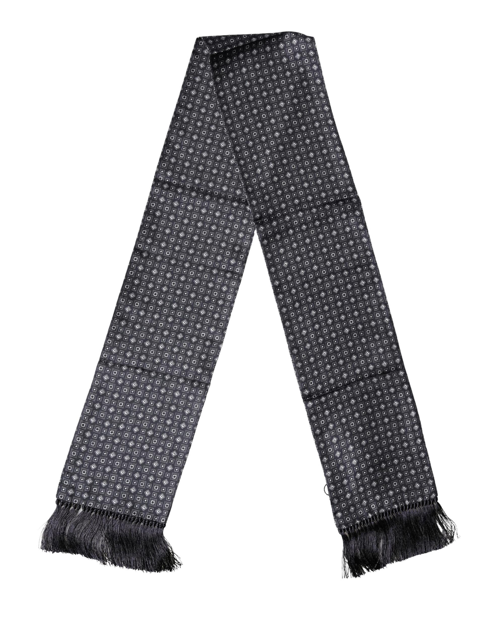 Dolce & Gabbana Black Silk Geometric Fringe Wrap Foulard 136cm X 15cm Scarf - Image 2
