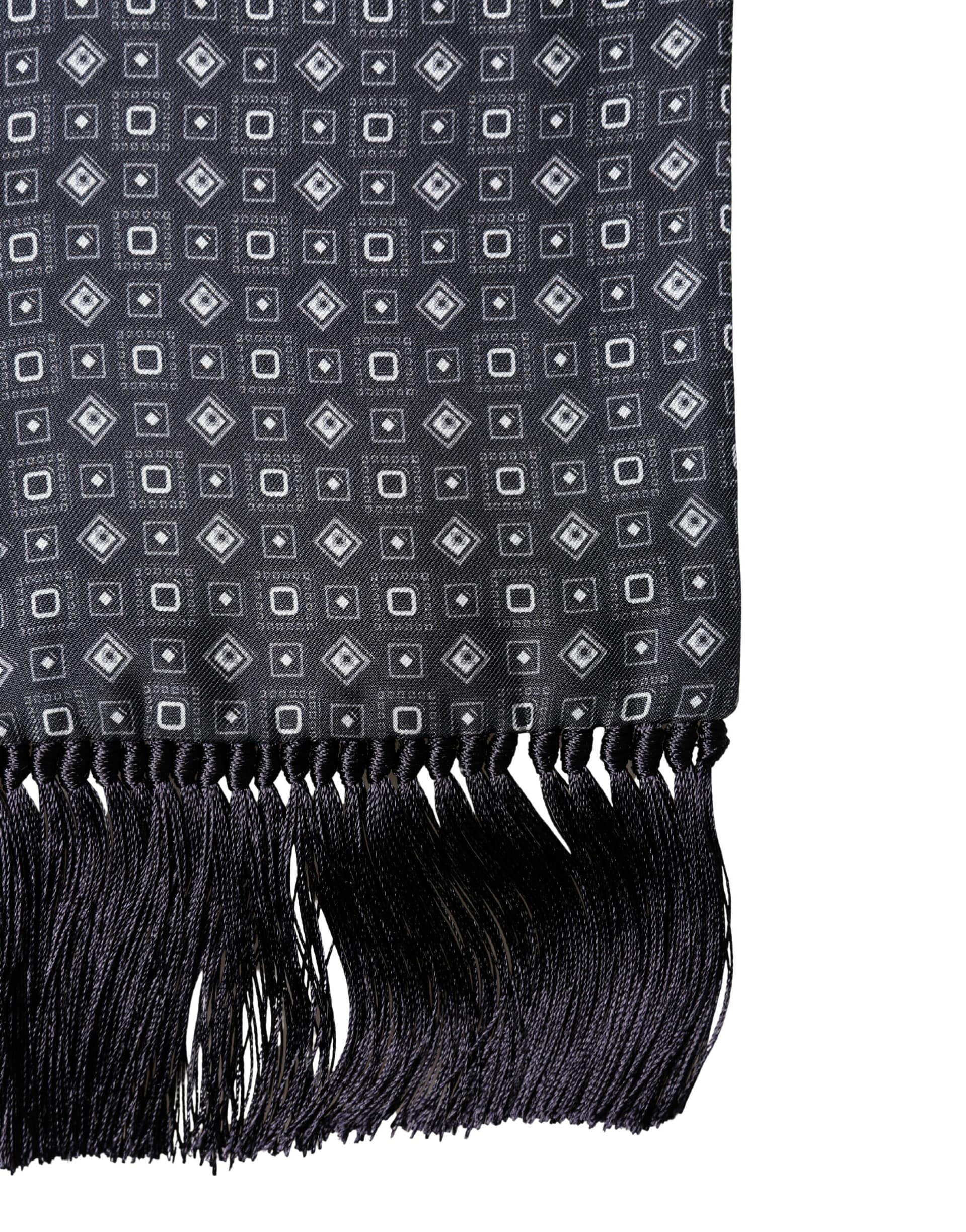 Dolce & Gabbana Black Silk Geometric Fringe Wrap Foulard 136cm X 15cm Scarf - Image 3
