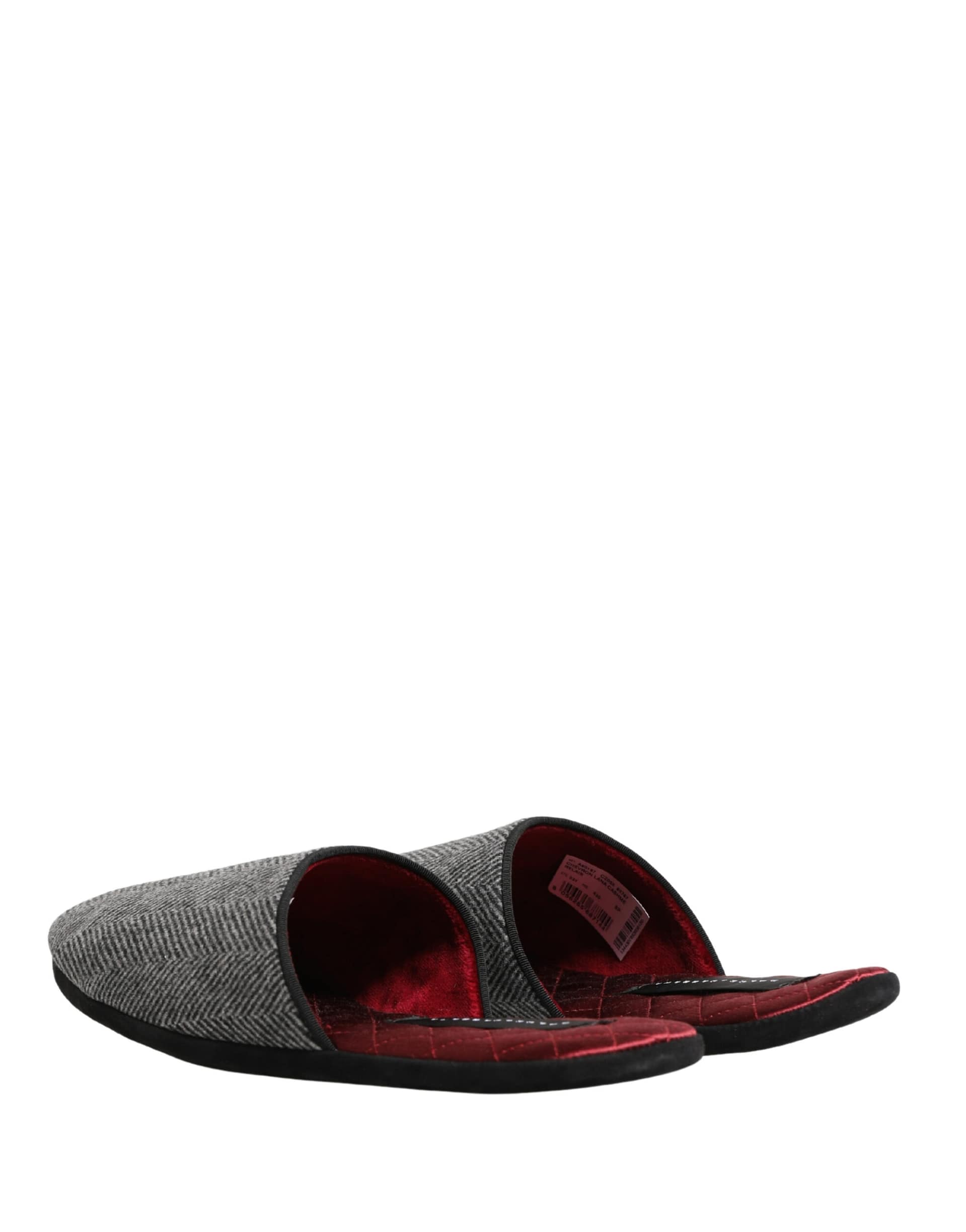 Dolce & Gabbana Grey Herringbone Cashmere Red Slippers Shoes - Image 6