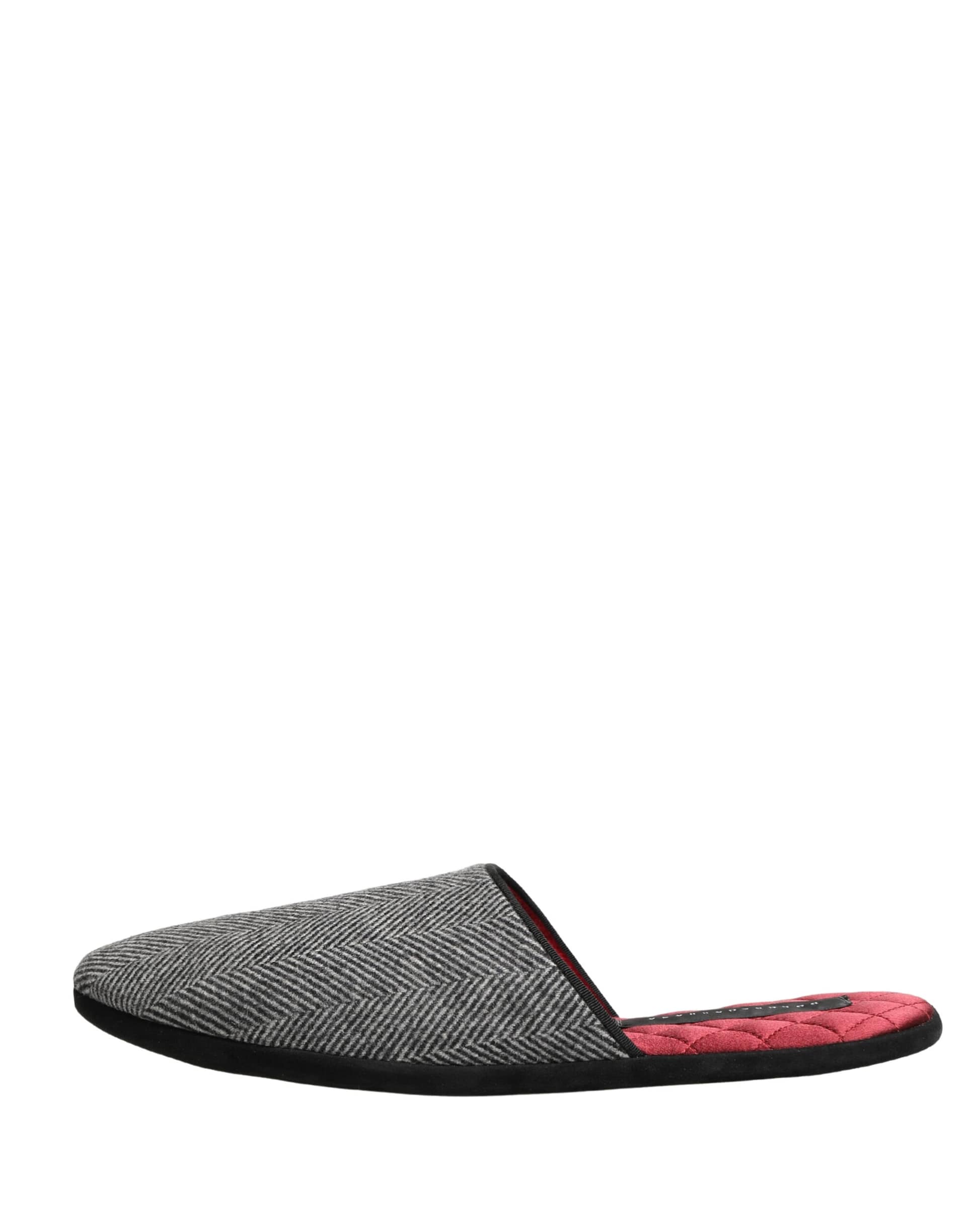 Dolce & Gabbana Grey Herringbone Cashmere Red Slippers Shoes - Image 7