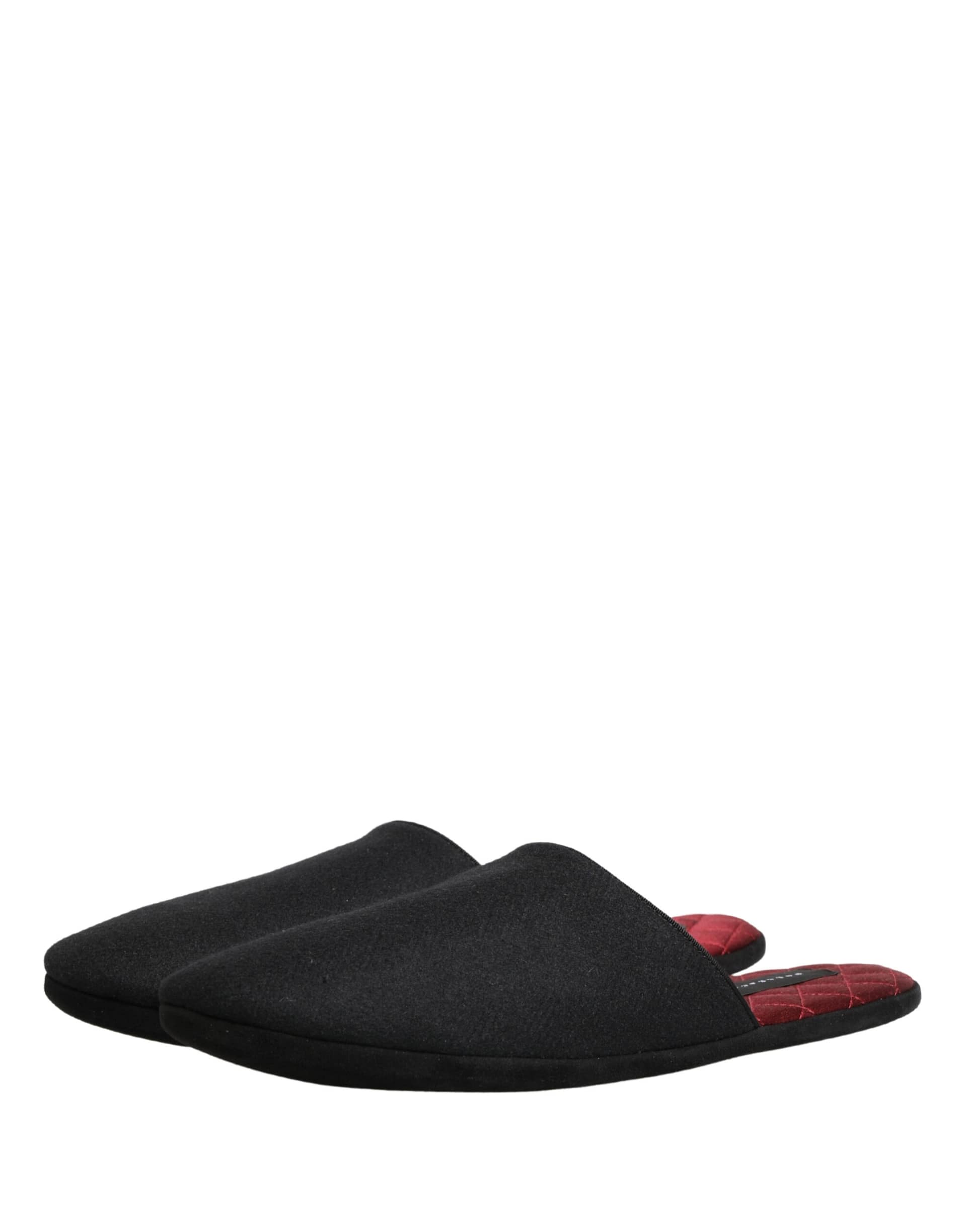 Dolce & Gabbana Black Wool Cashmere Red Quilted Slippers Shoes - Image 5