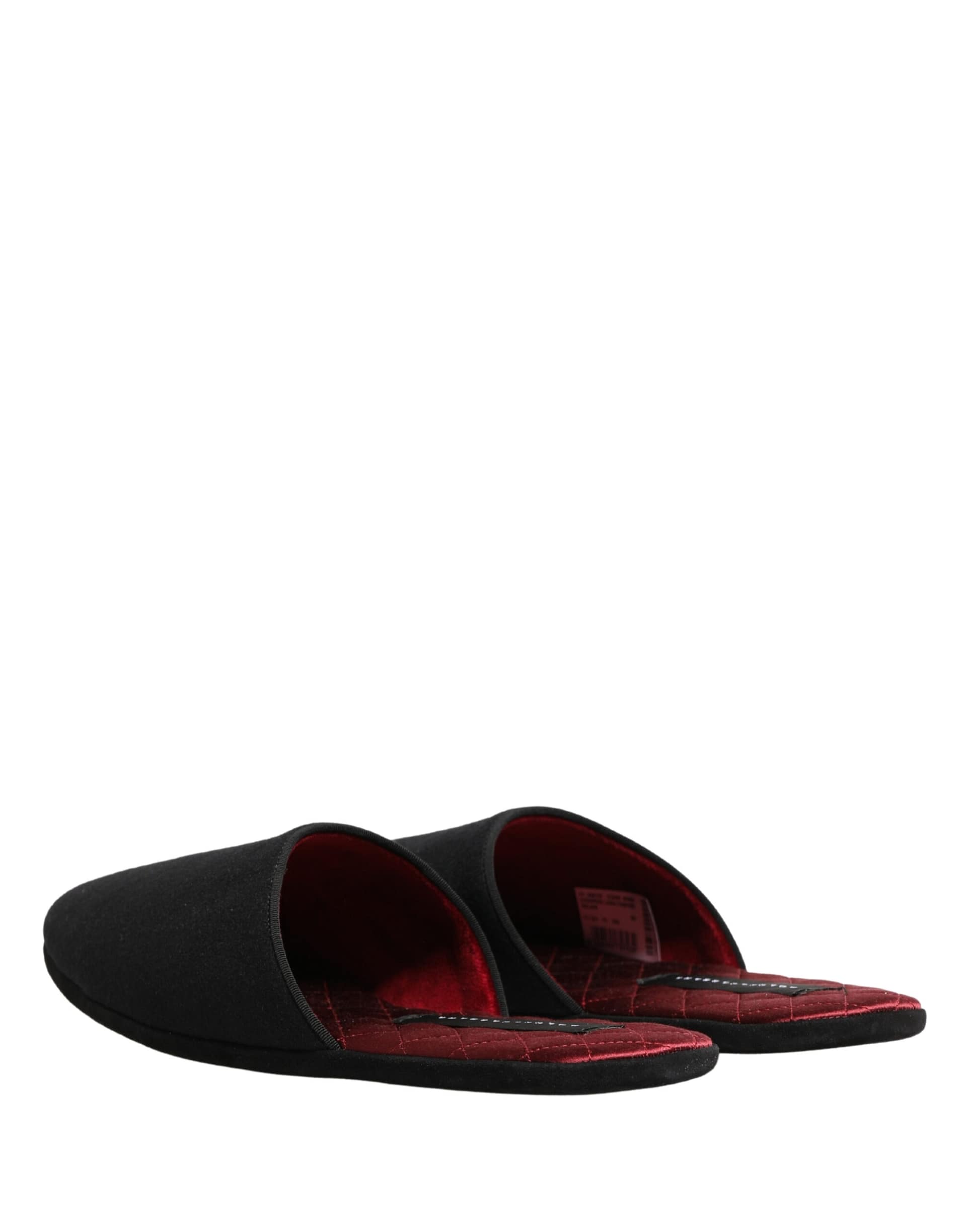 Dolce & Gabbana Black Wool Cashmere Red Quilted Slippers Shoes - Image 6