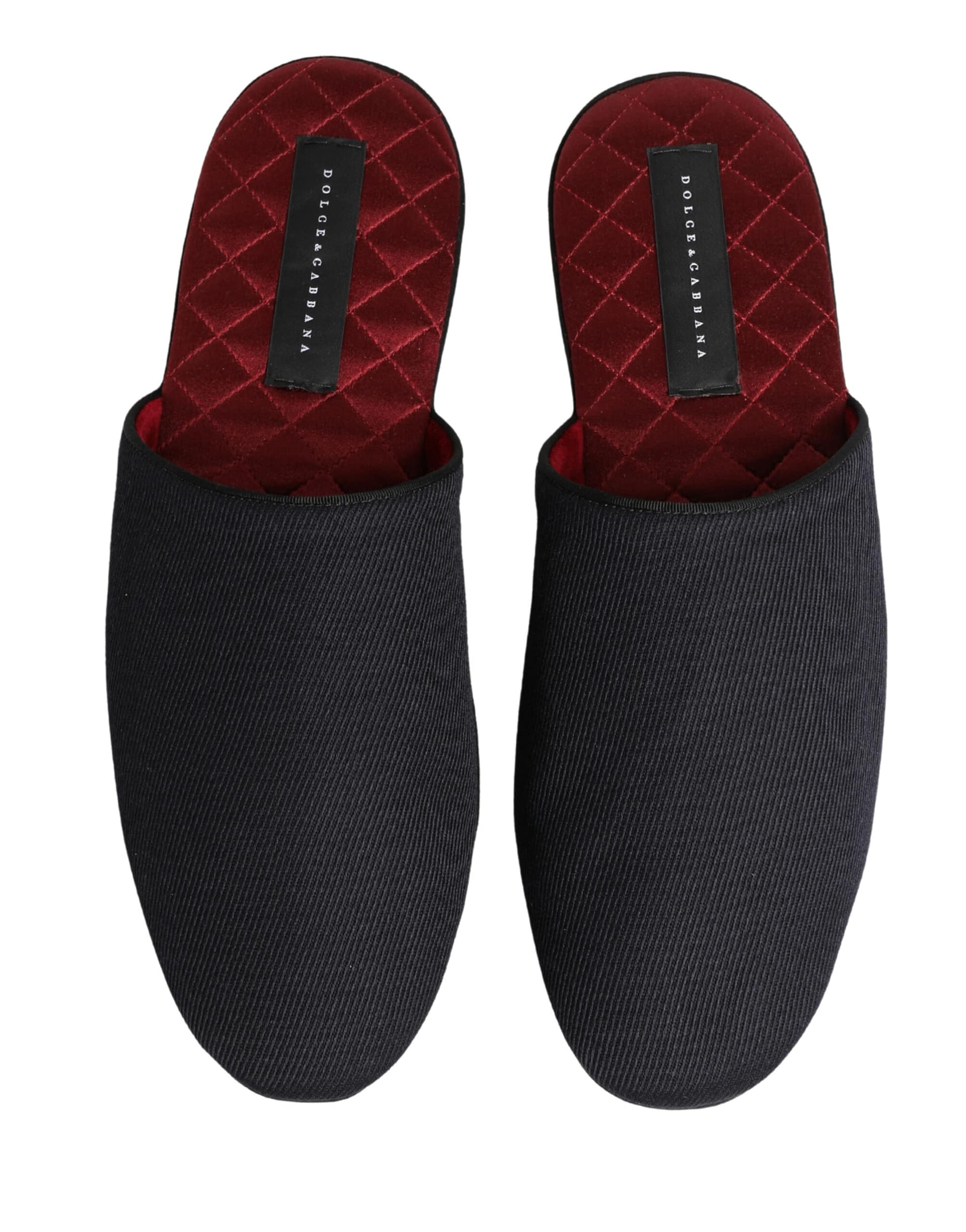 Dolce & Gabbana Dark Navy Wool Cotton Red Chevron Slippers Shoes - Image 4