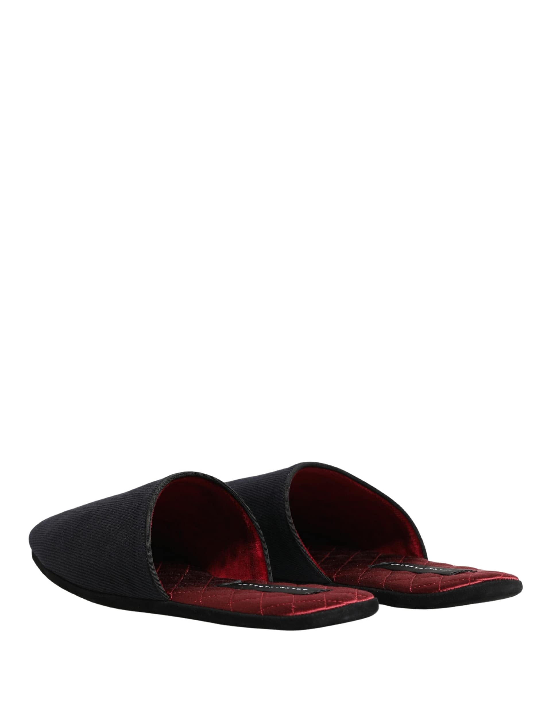 Dolce & Gabbana Dark Navy Wool Cotton Red Chevron Slippers Shoes - Image 6