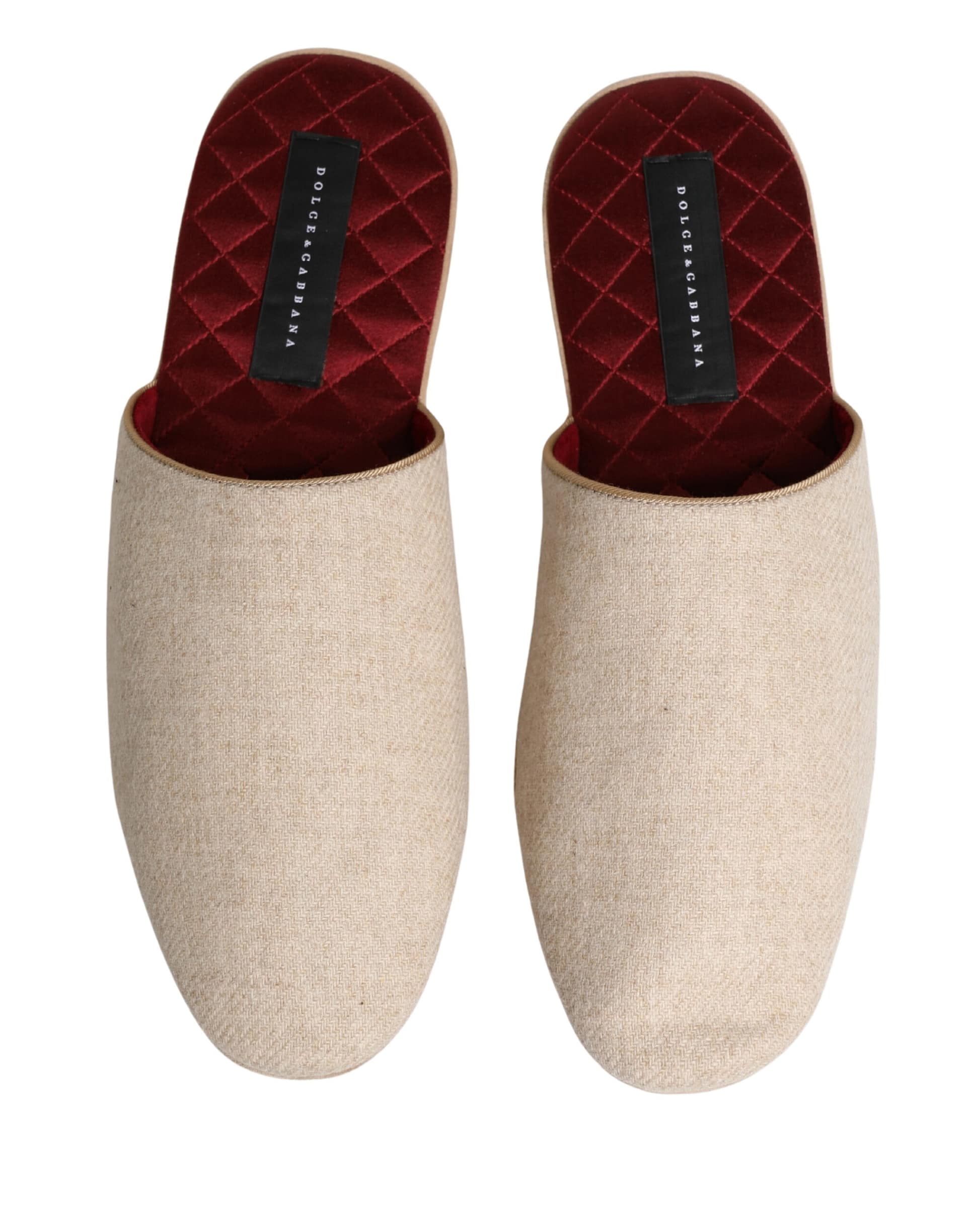 Dolce & Gabbana Beige Shetland Wool Red Quilted Slippers Shoes - Image 4