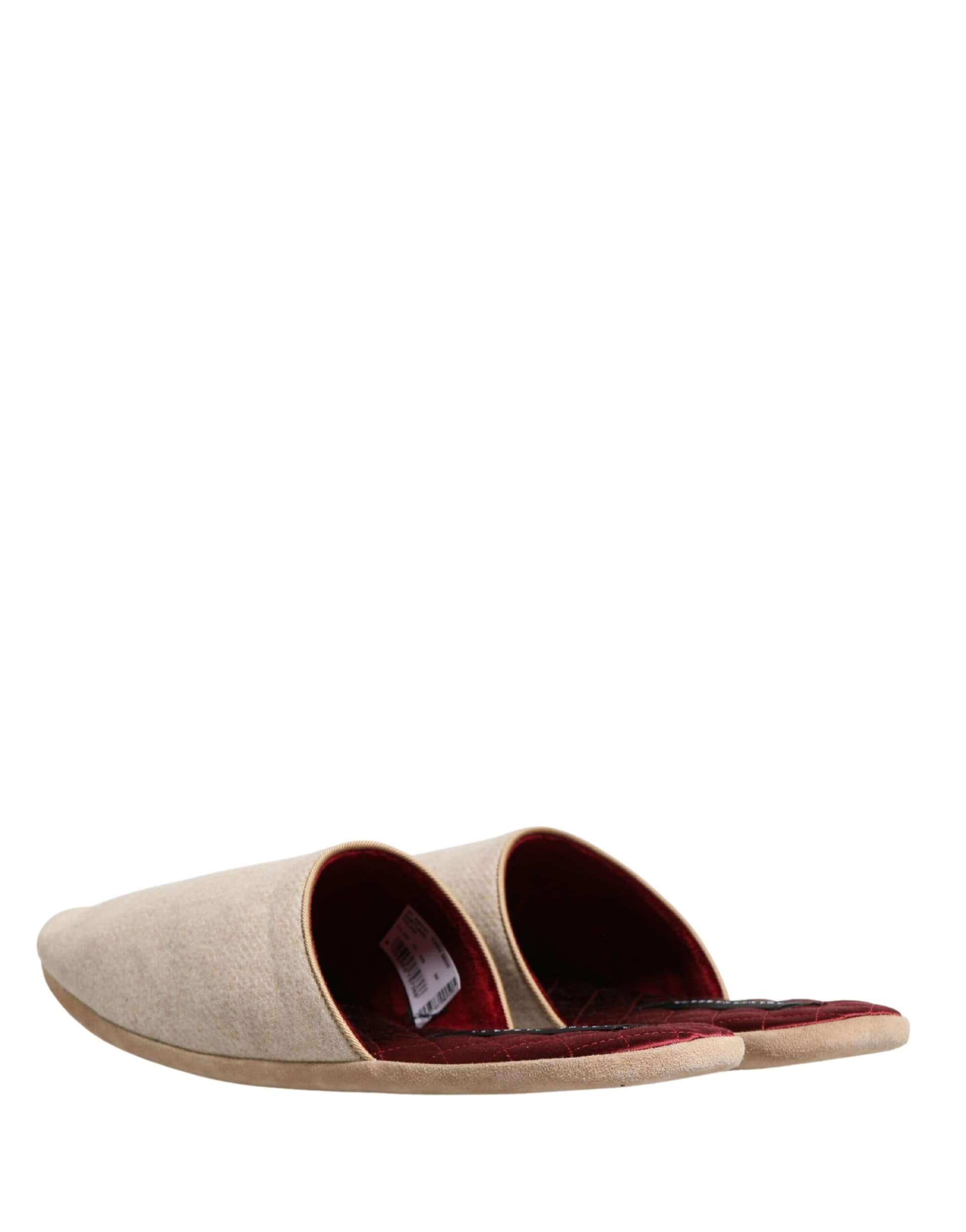 Dolce & Gabbana Beige Shetland Wool Red Quilted Slippers Shoes - Image 6