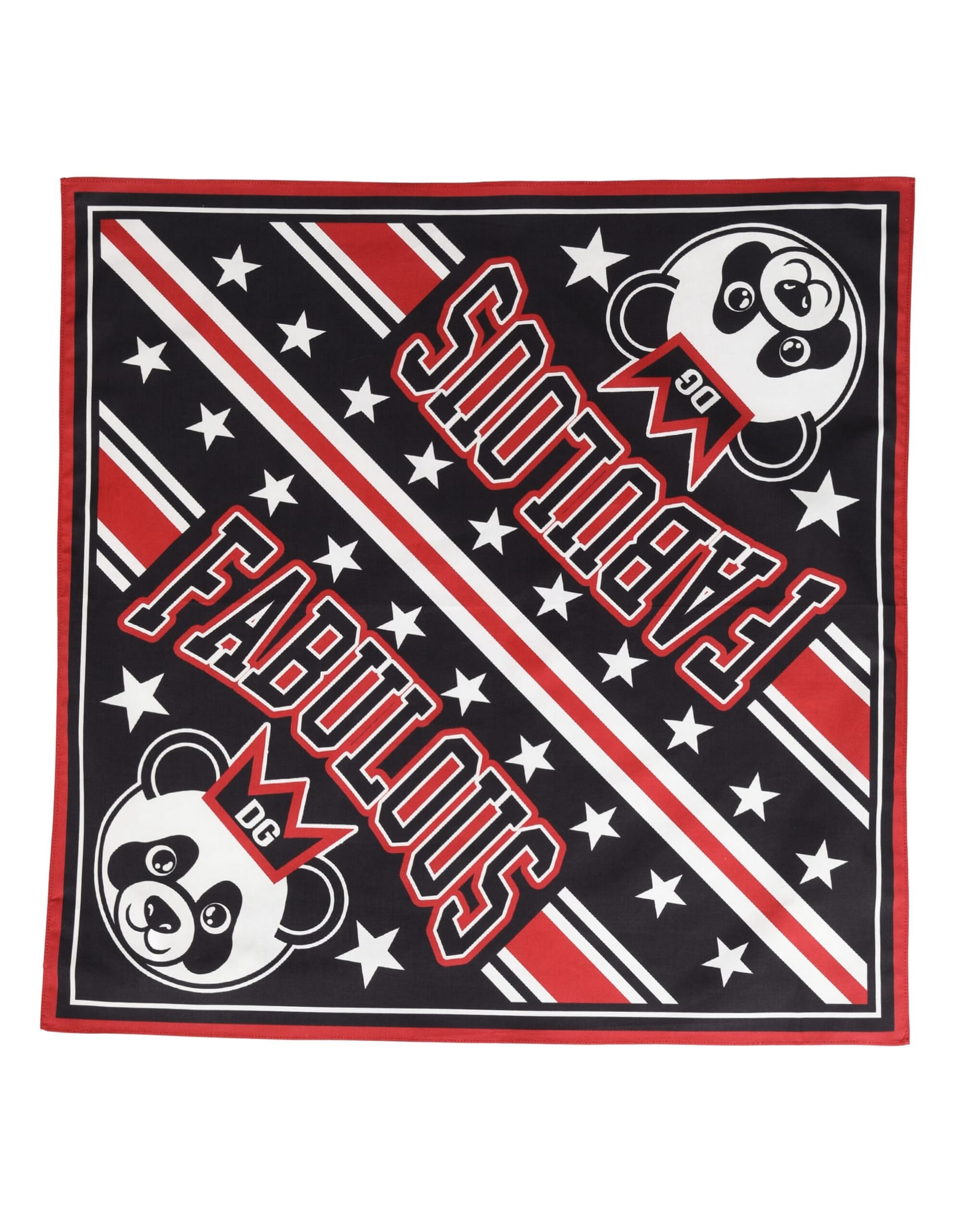 Dolce & Gabbana Black Red Panda Cotton Square Foulard 50.5cm x 50cm Scarf - Image 2