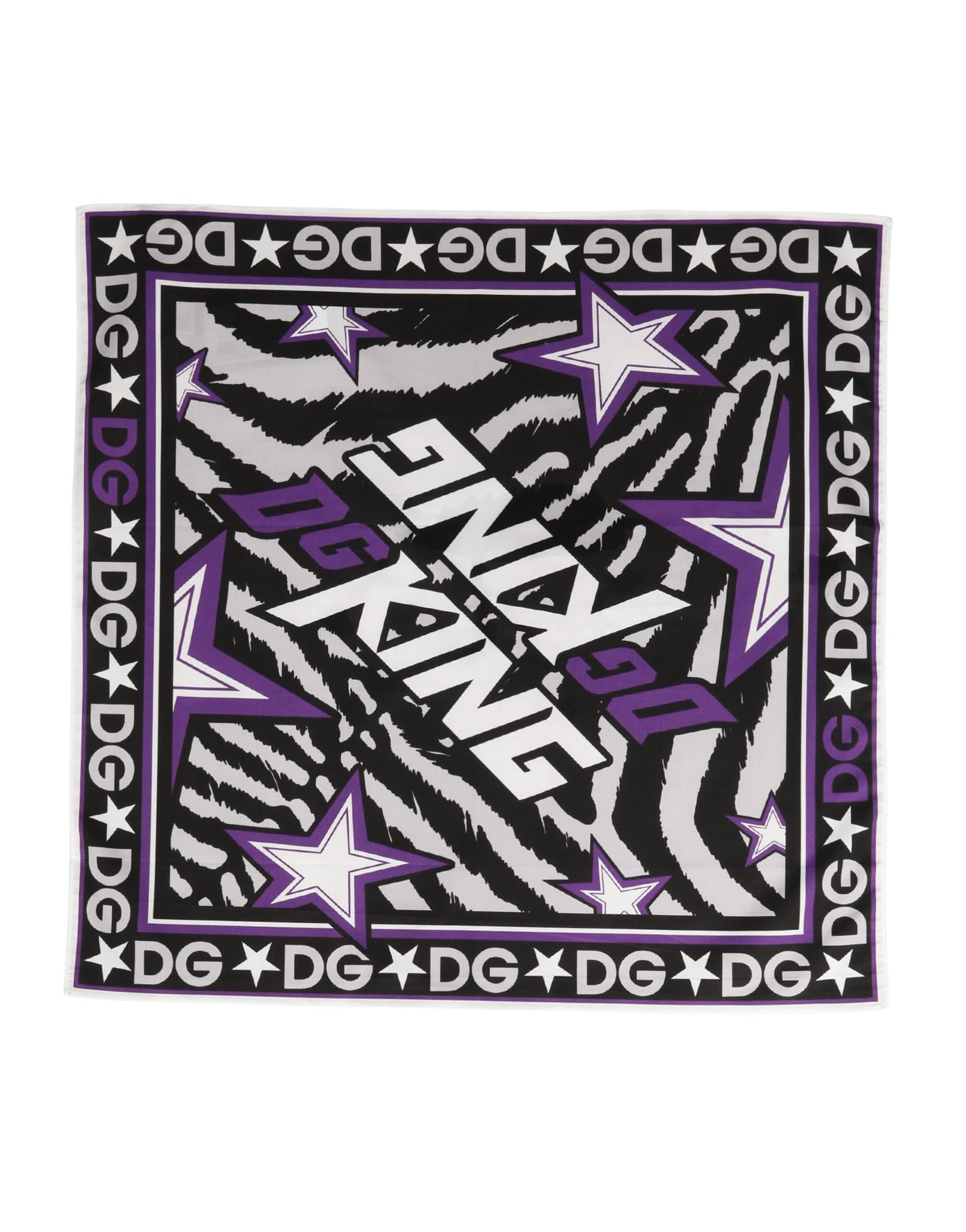 Dolce & Gabbana Black Purple DG King Cotton Foulard 51cm x 49.5cm Scarf