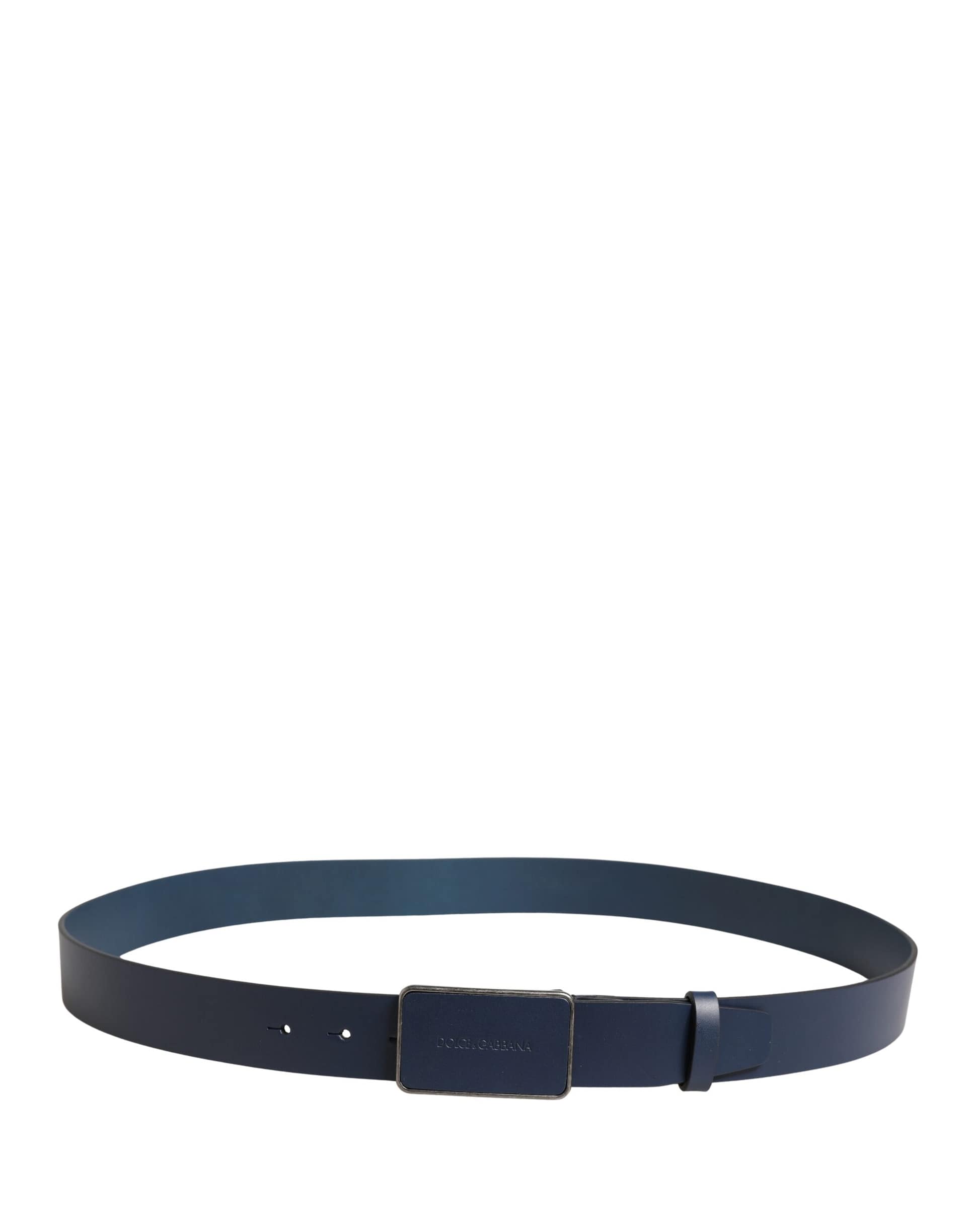 Dolce & Gabbana Blue Leather Logo Metal Buckle Men Belt - Image 3