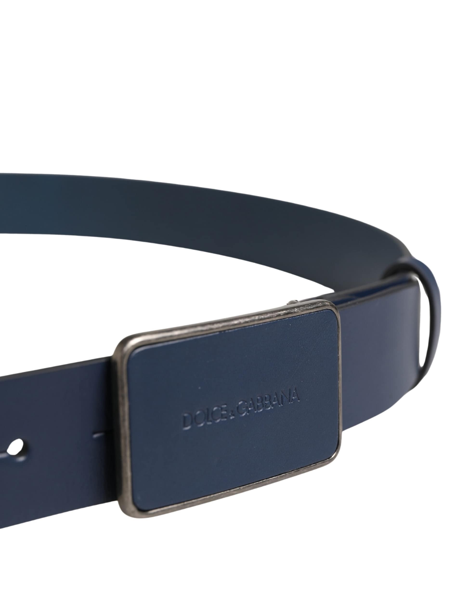 Dolce & Gabbana Blue Leather Logo Metal Buckle Men Belt - Image 4