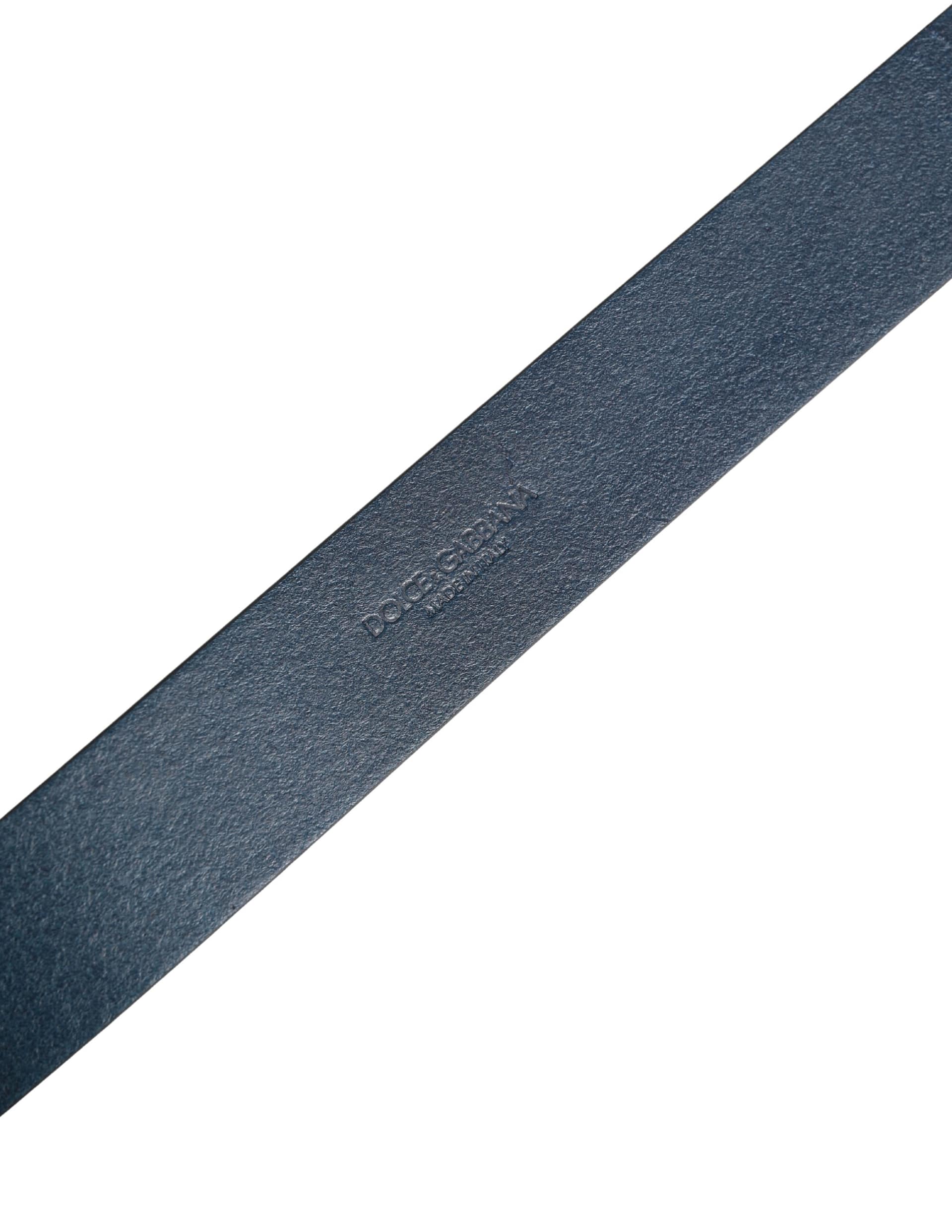 Dolce & Gabbana Blue Leather Logo Metal Buckle Men Belt - Image 6