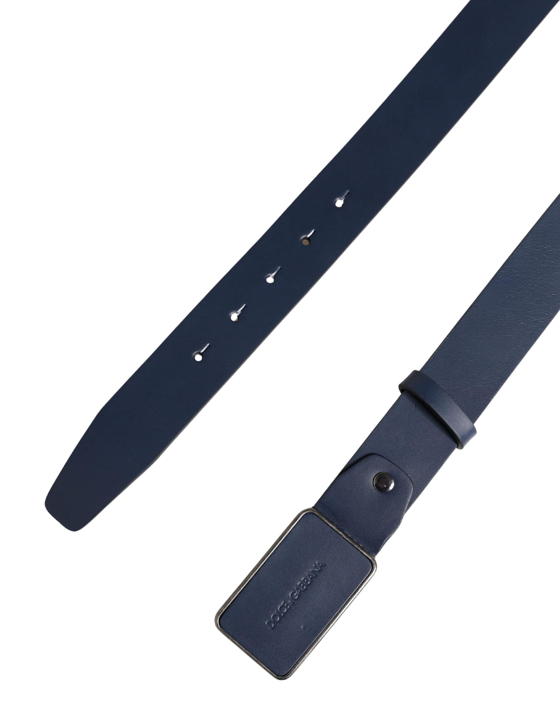 Dolce & Gabbana Blue Leather Logo Metal Buckle Men Belt - Image 7