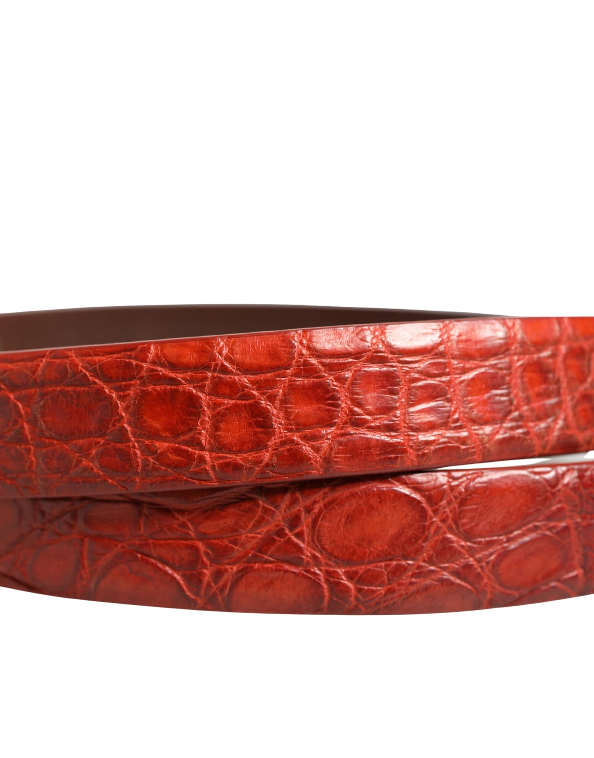 Dolce & Gabbana Red Leather Gold Tone Metal Buckle Men Belt - Image 4