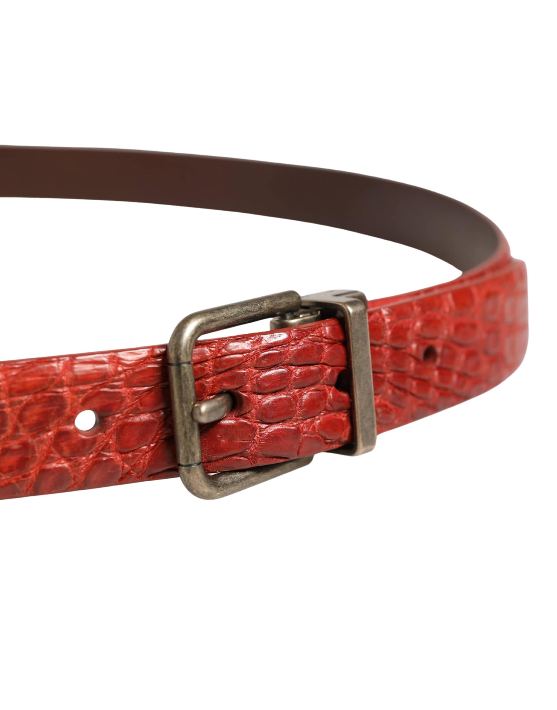 Dolce & Gabbana Red Leather Gold Tone Metal Buckle Men Belt - Image 5