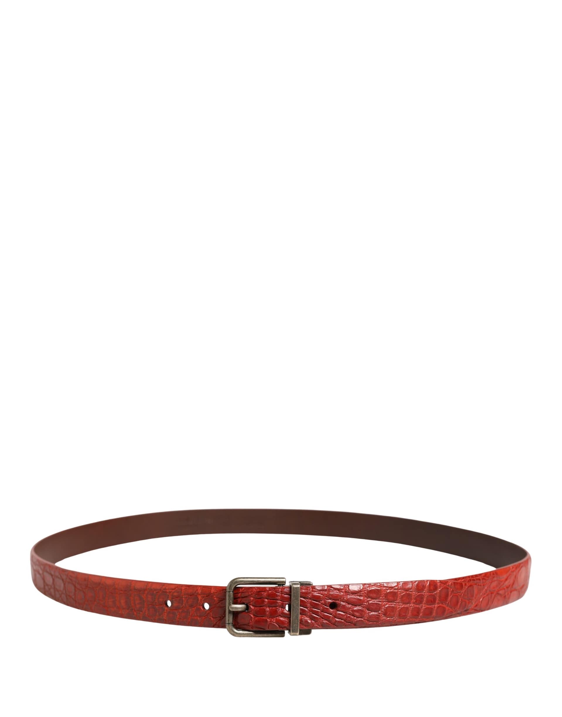 Dolce & Gabbana Red Leather Gold Tone Metal Buckle Men Belt - Image 6