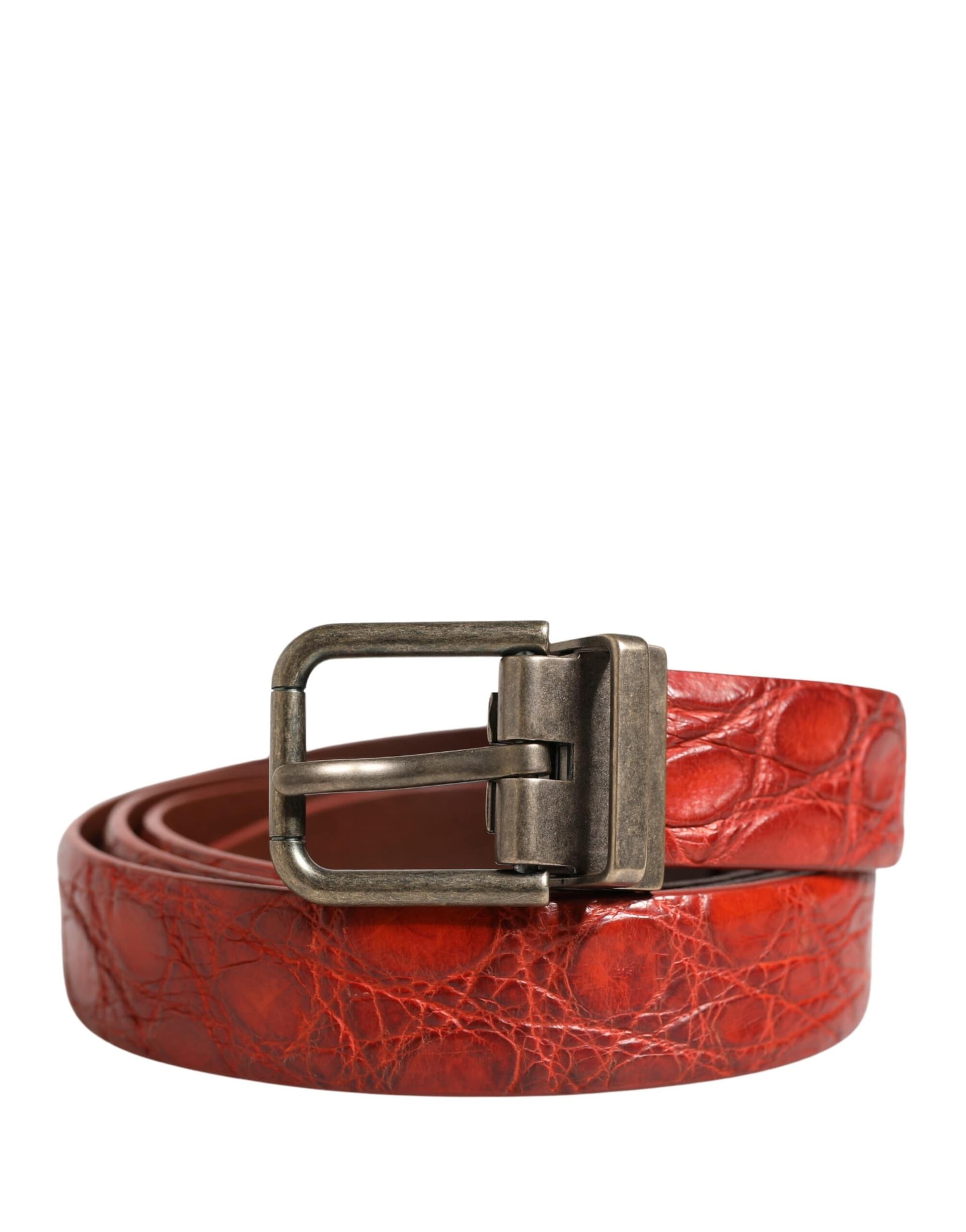 Dolce & Gabbana Red Leather Gold Tone Metal Buckle Men Belt - Image 2