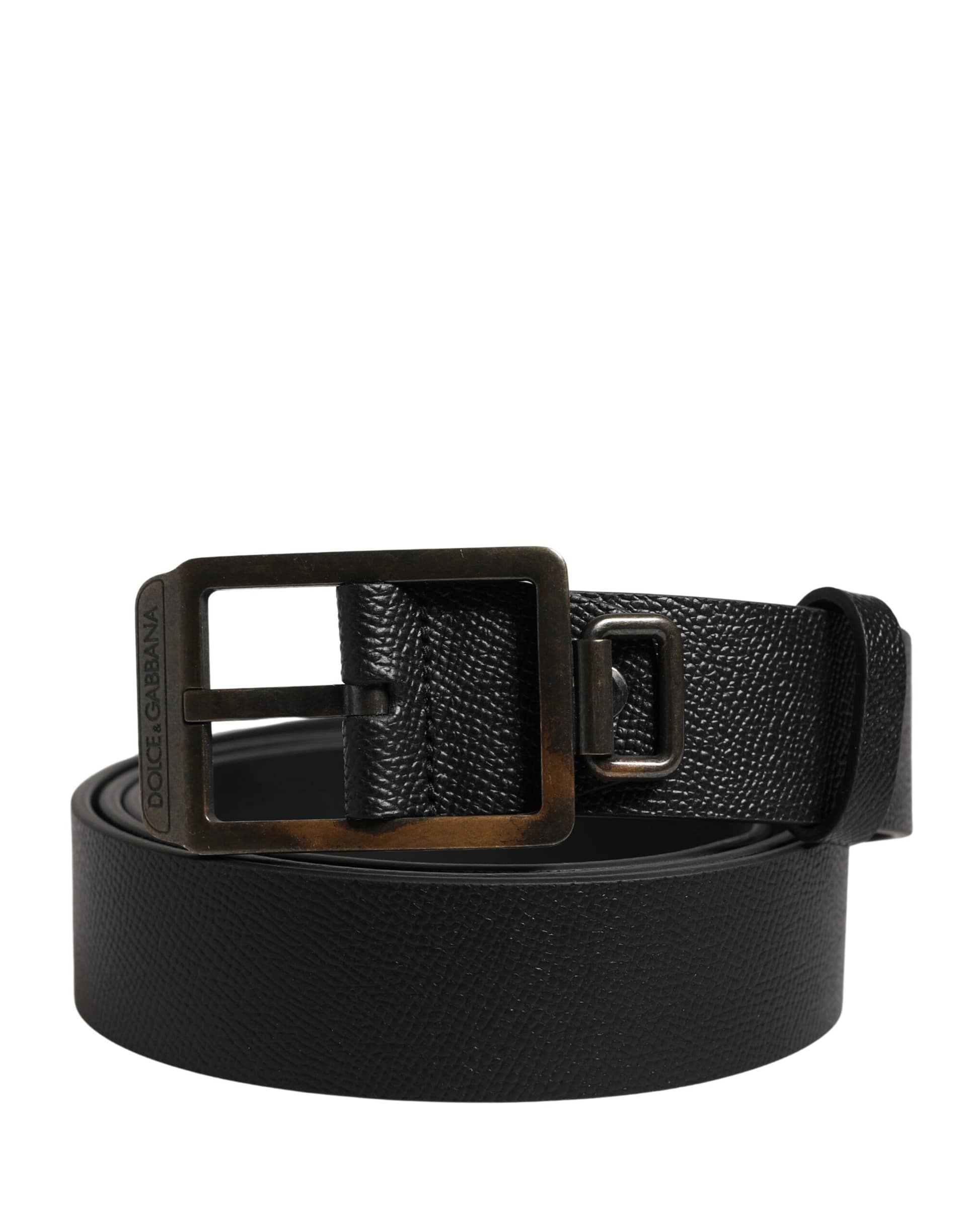 Dolce & Gabbana Black Calf Leather Gold Metal Buckle Belt - Image 2