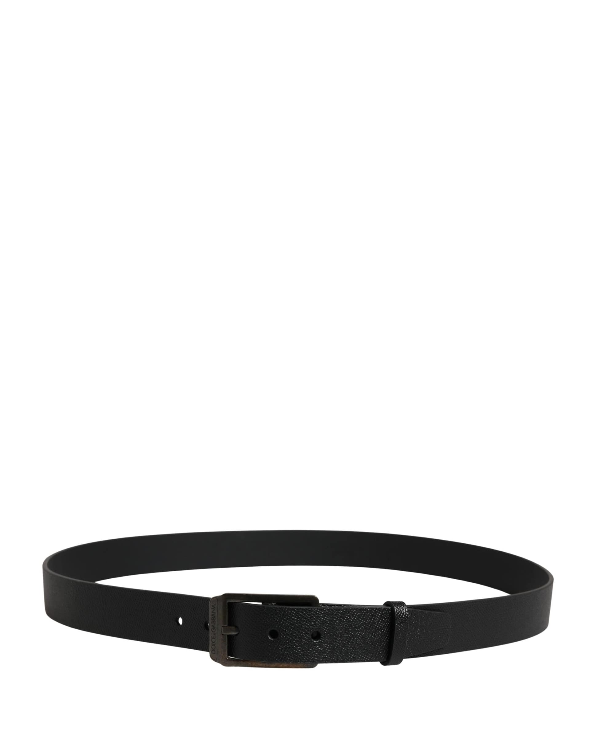 Dolce & Gabbana Black Calf Leather Gold Metal Buckle Belt - Image 3