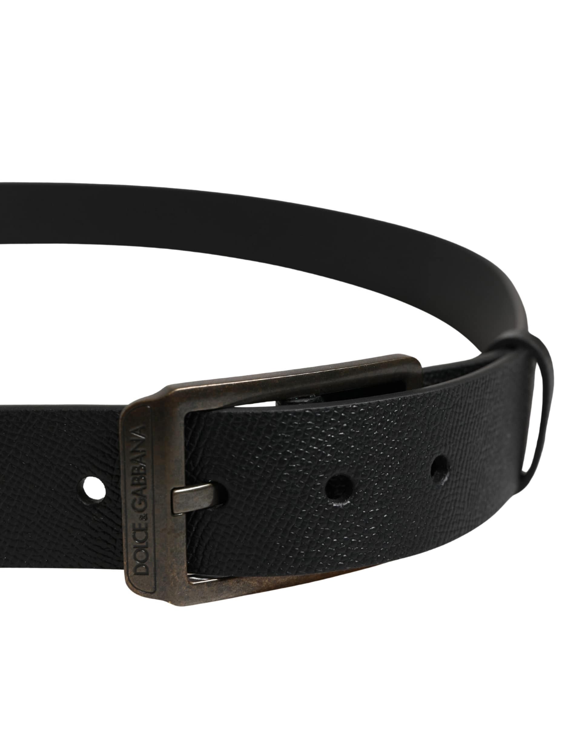 Dolce & Gabbana Black Calf Leather Gold Metal Buckle Belt - Image 4